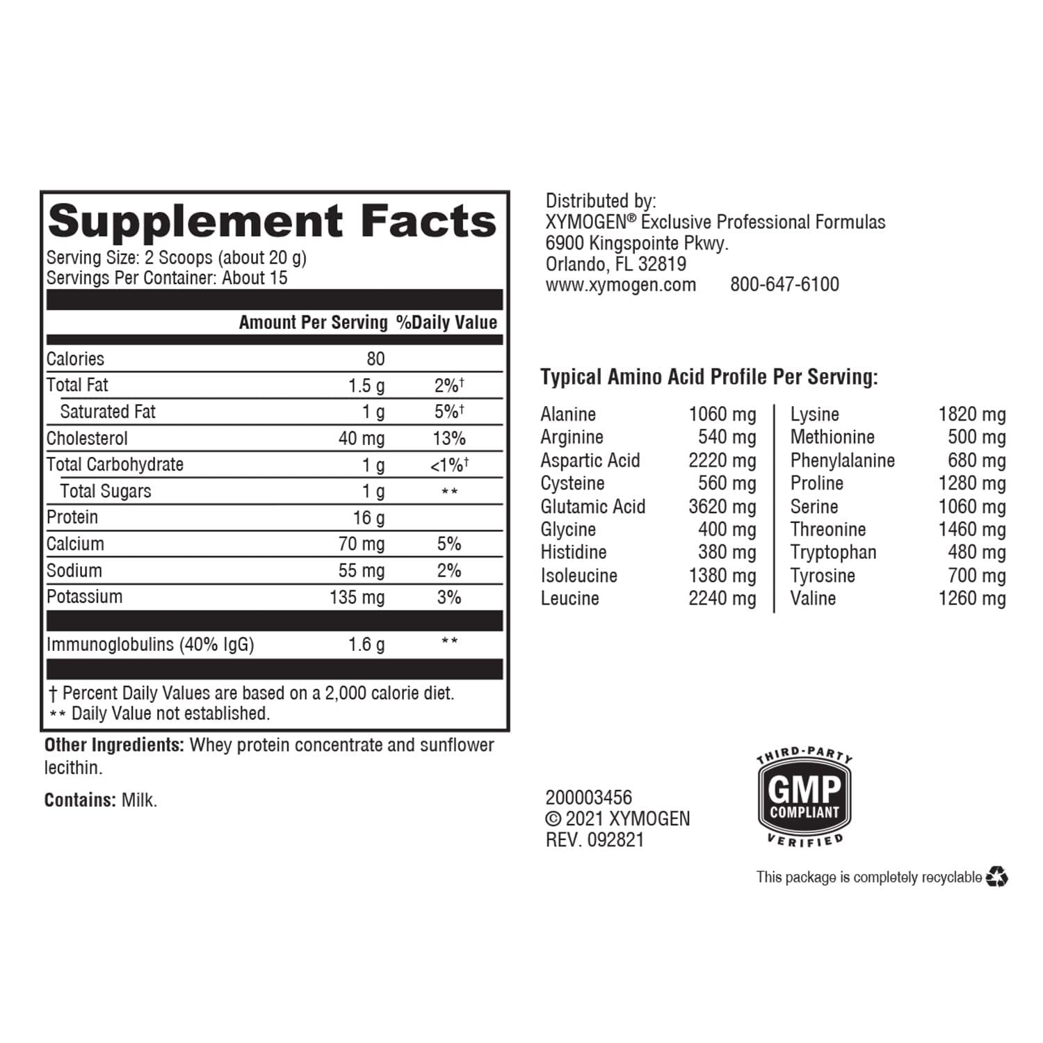XYMOGEN IgG Pure envase de proteína para salud intestinal y función digestiva diaria
