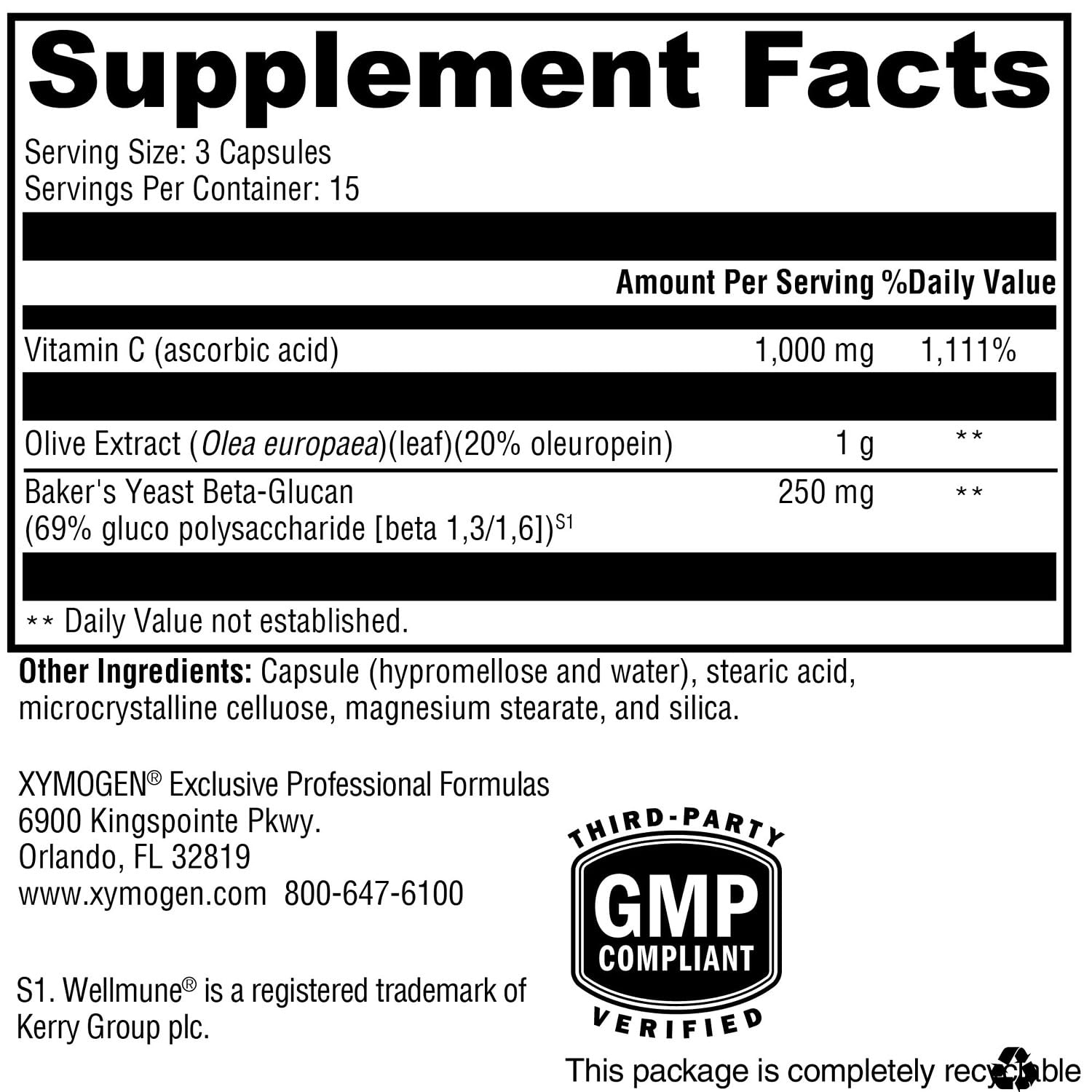 Cápsulas de XYMOGEN Immune Essentials listas para consumo diario.