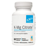 XYMOGEN K-Mg Citrate: botella de cápsulas para soporte renal y equilibrio de electrolitos.