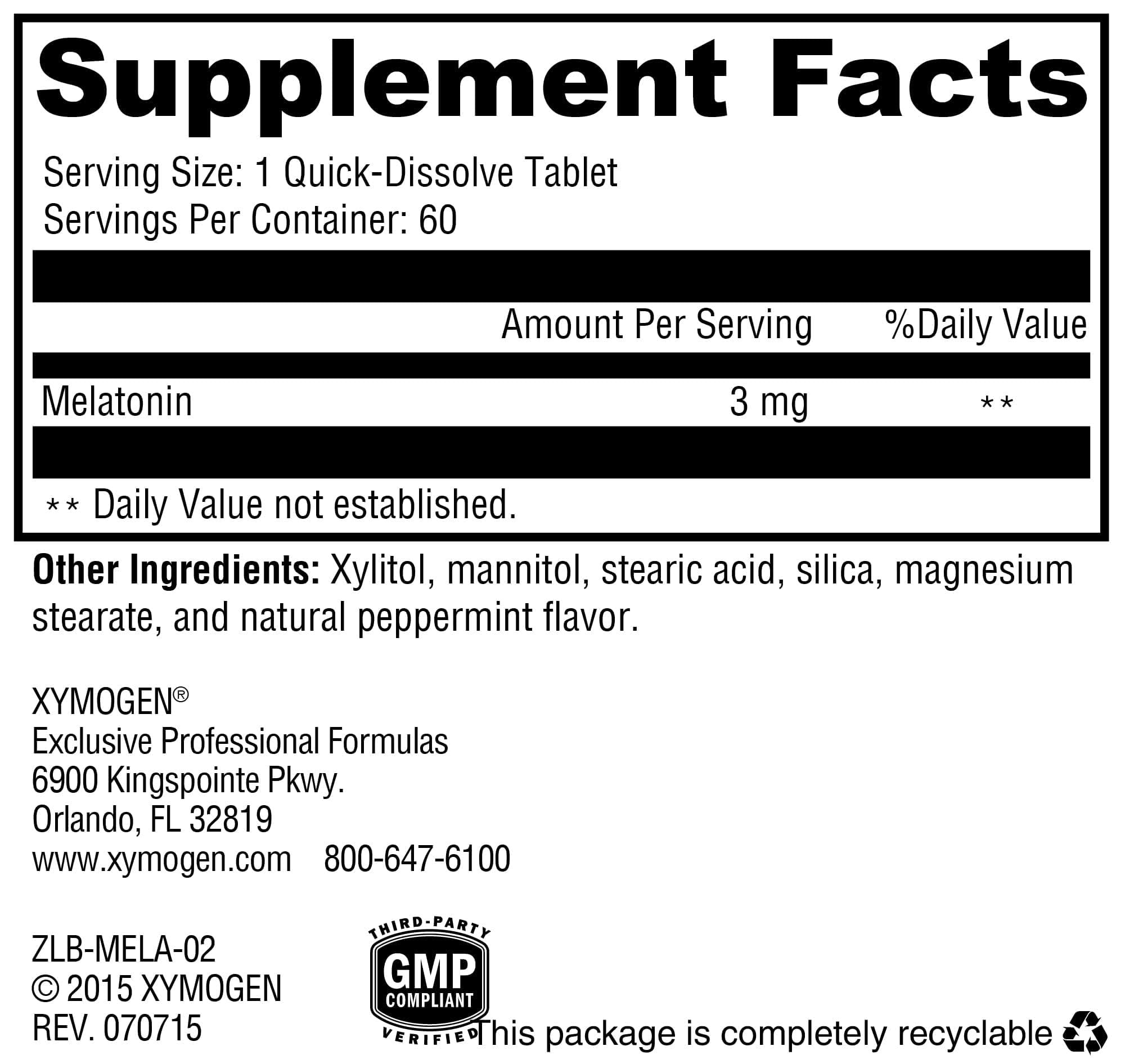 XYMOGEN Melatonina, tabletas mentoladas de disolucion rapida para dormir mejor.