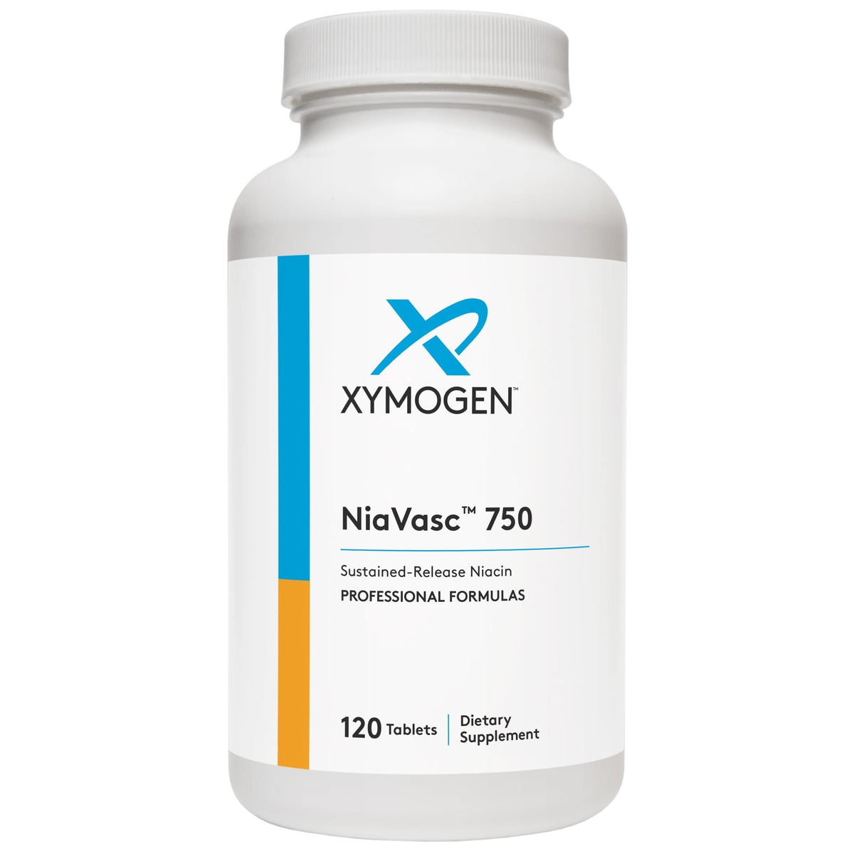 NiaVasc 750, botella frontal, posible apoyo para lípidos saludables.