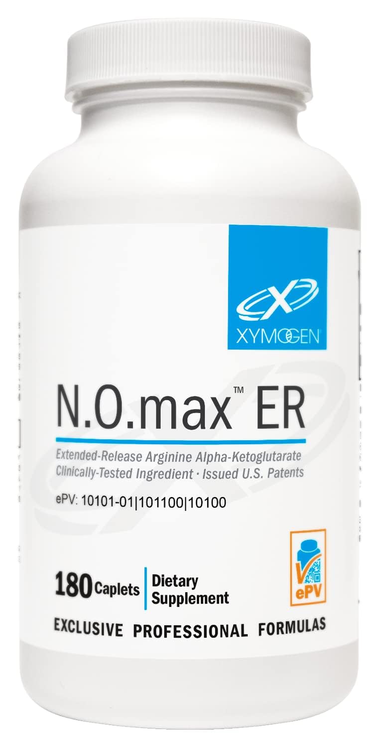 XYMOGEN N.O.max ER tableta frente, posible apoyo a circulación y energía muscular