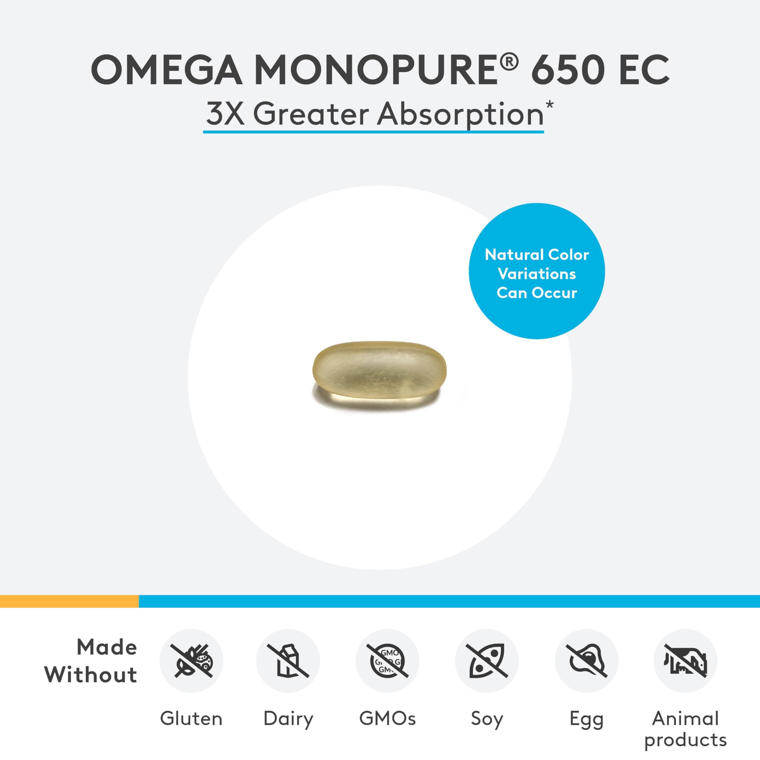 Xymogen Omega MonoPure 650 EC, etiqueta, pureza certificada para uso diario.