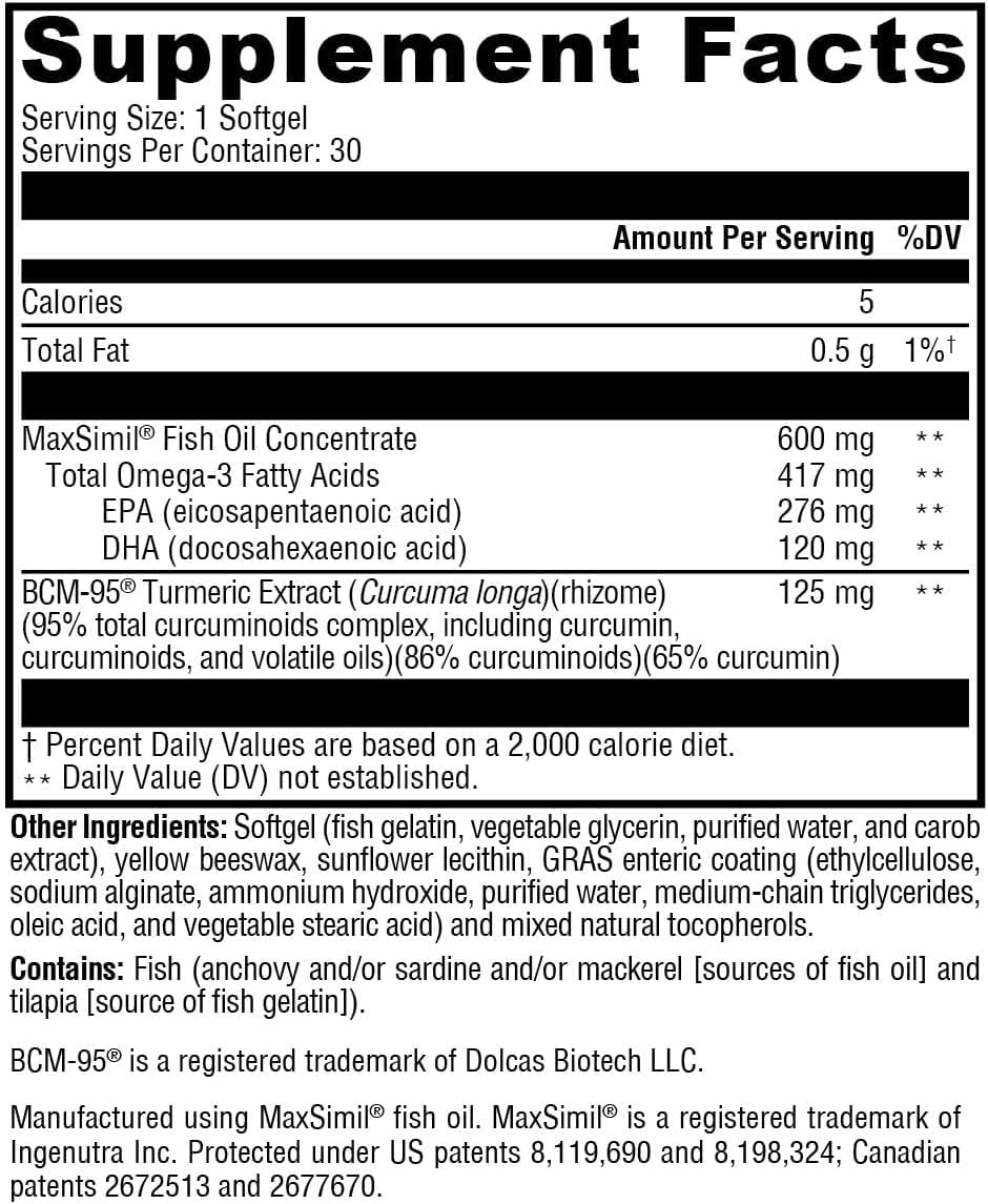 XYMOGEN Omega MonoPure Curcumin EC, cápsulas, uso diario para apoyo de grasas esenciales.