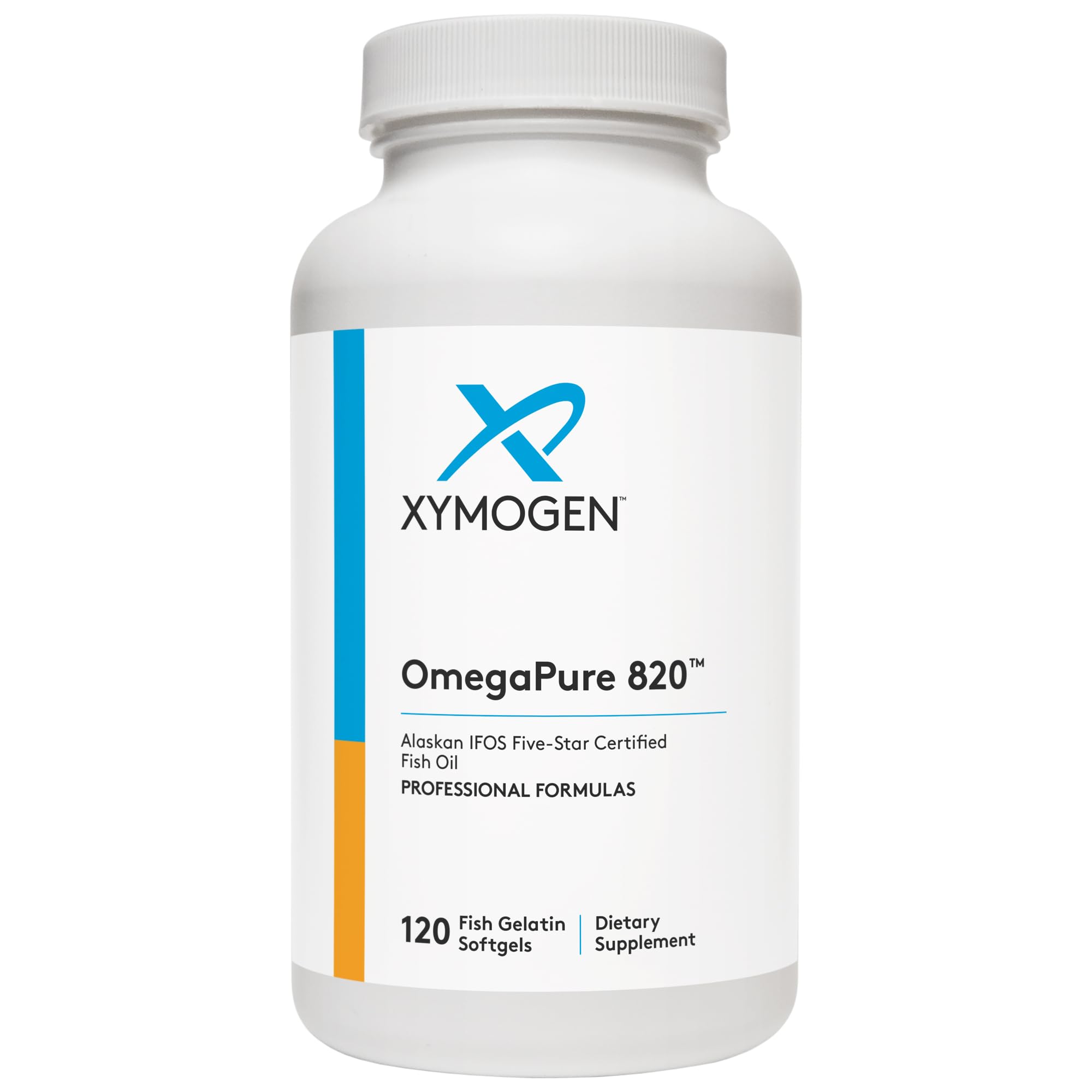 XYMOGEN OmegaPure 820 cápsula pequeña para bienestar cardiovascular.