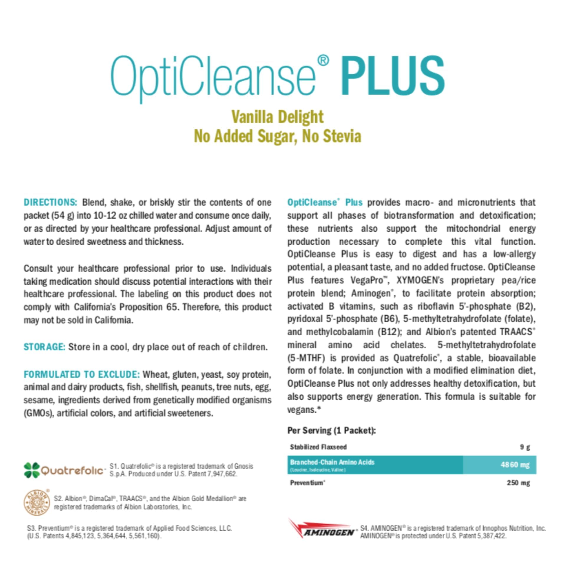 XYMOGEN OptiCleanse Plus, sobres-pack, formato práctico para consumo diario.