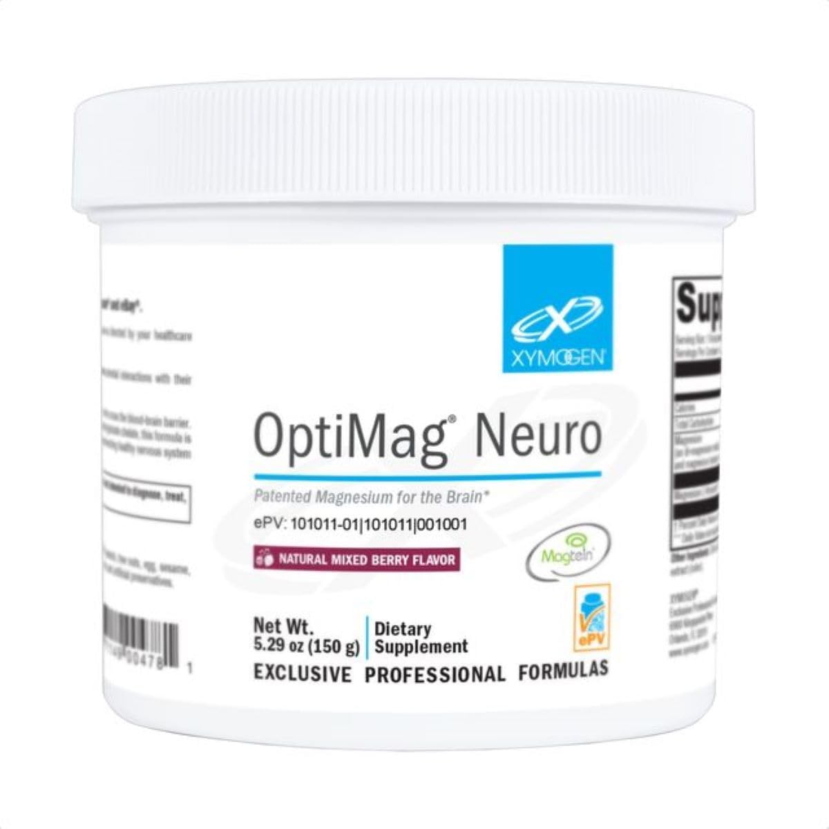 XYMOGEN OptiMag Neuro, frasco-mezcla-frambuesa, apoyo a la concentración.