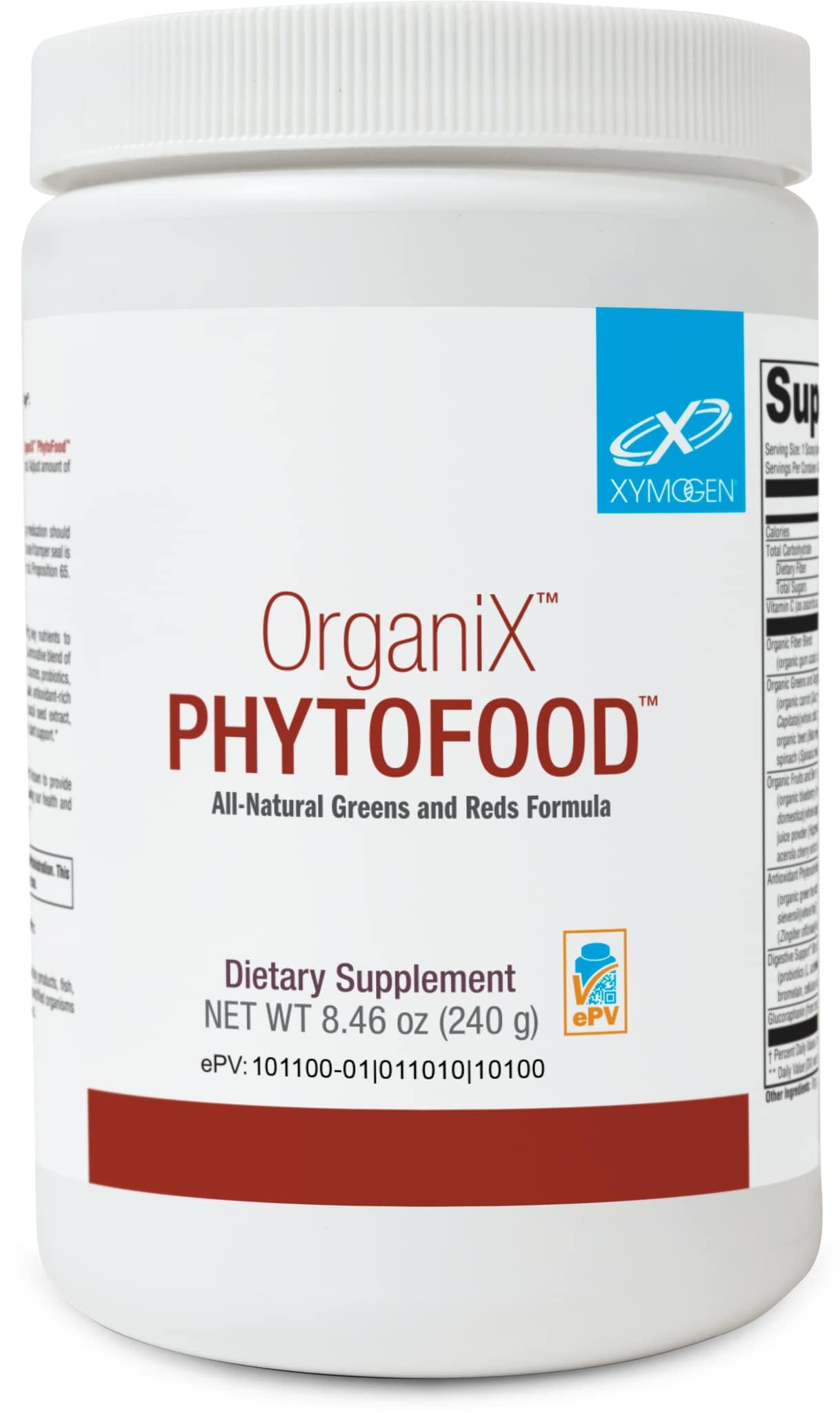 XYMOGEN OrganiX PhytoFood en bote de polvo para apoyar la salud digestiva.