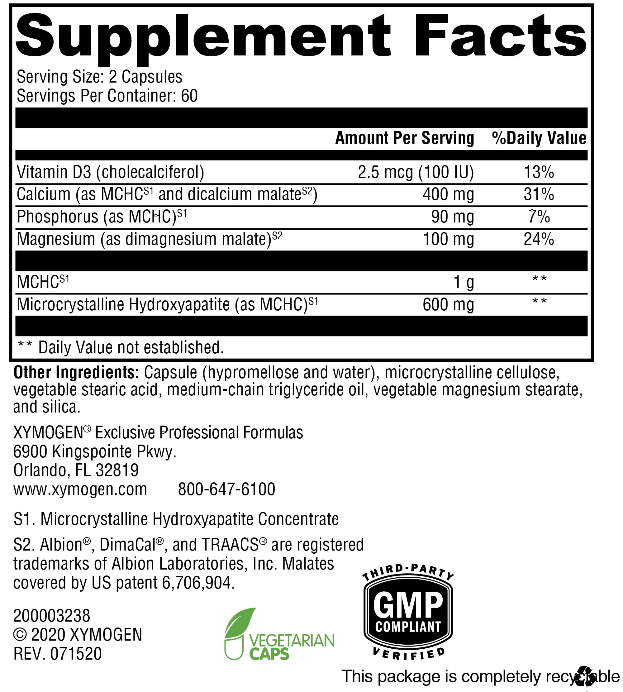 Etiqueta de Ossopan MD muestra ingredientes clave y absorción de calcio.
