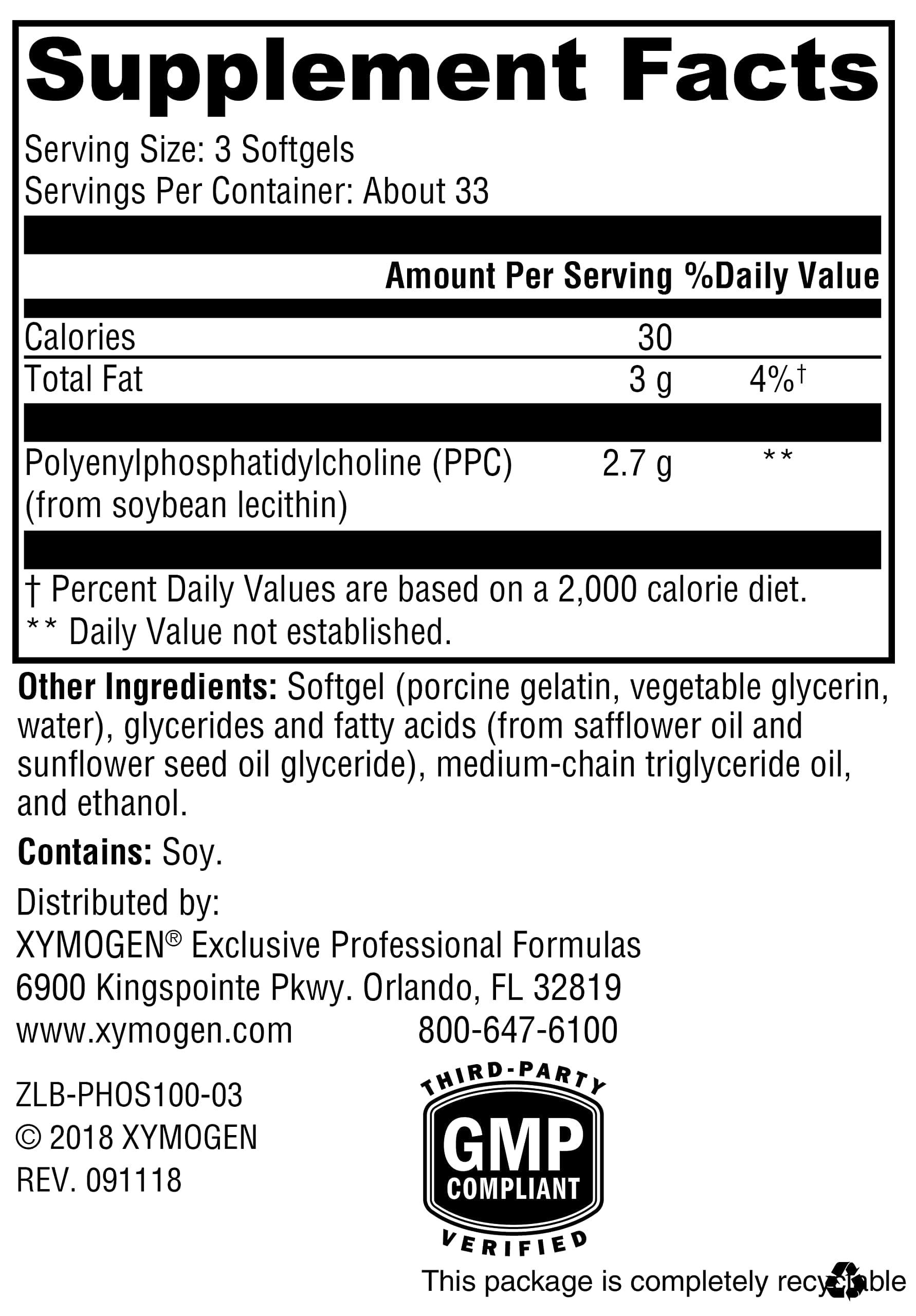 XYMOGEN PhosphaLine, etiqueta cercana, información clara para decisiones de bienestar.