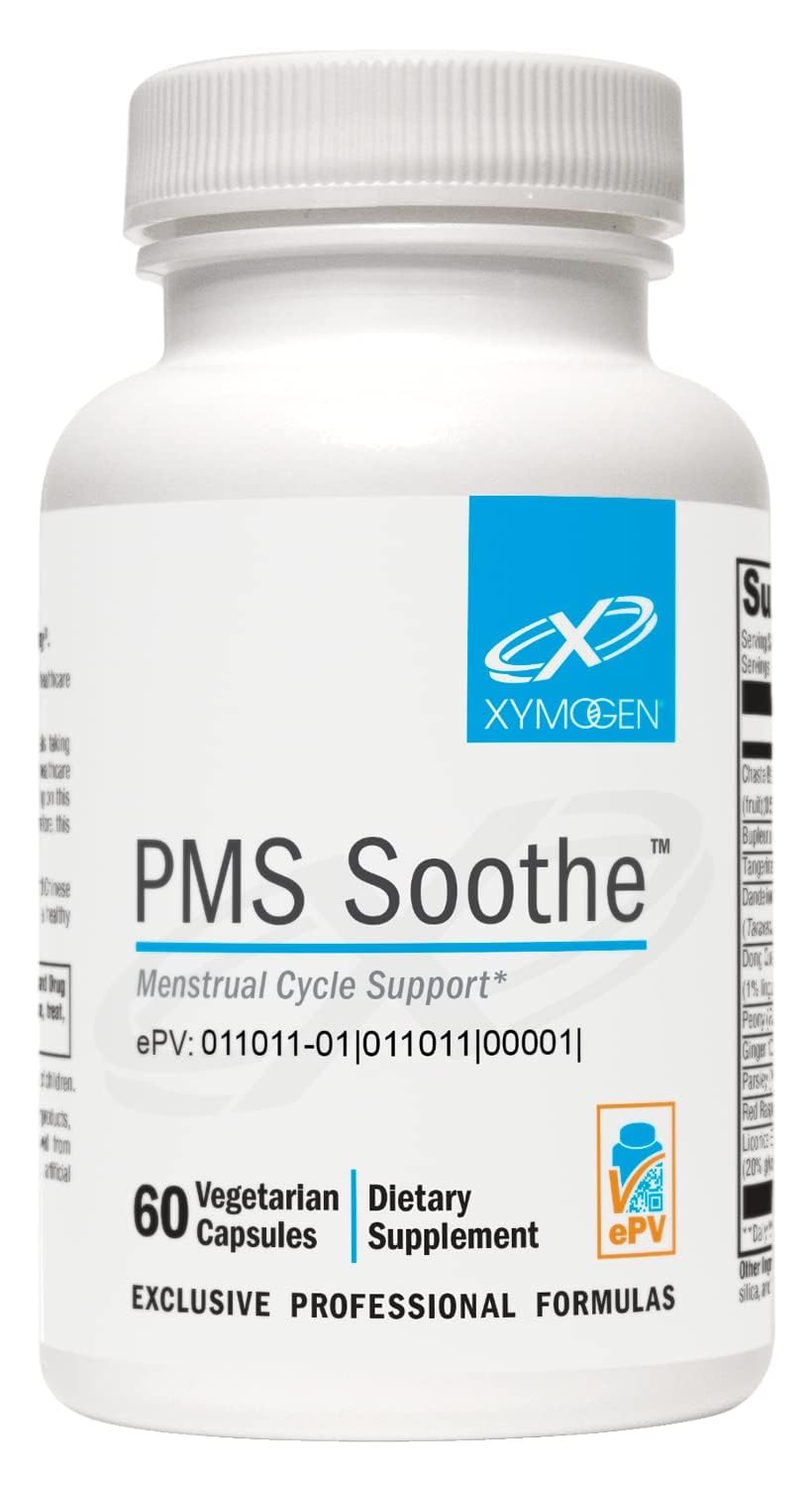XYMOGEN PMS Soothe: cápsulas para apoyo del equilibrio hormonal diario.