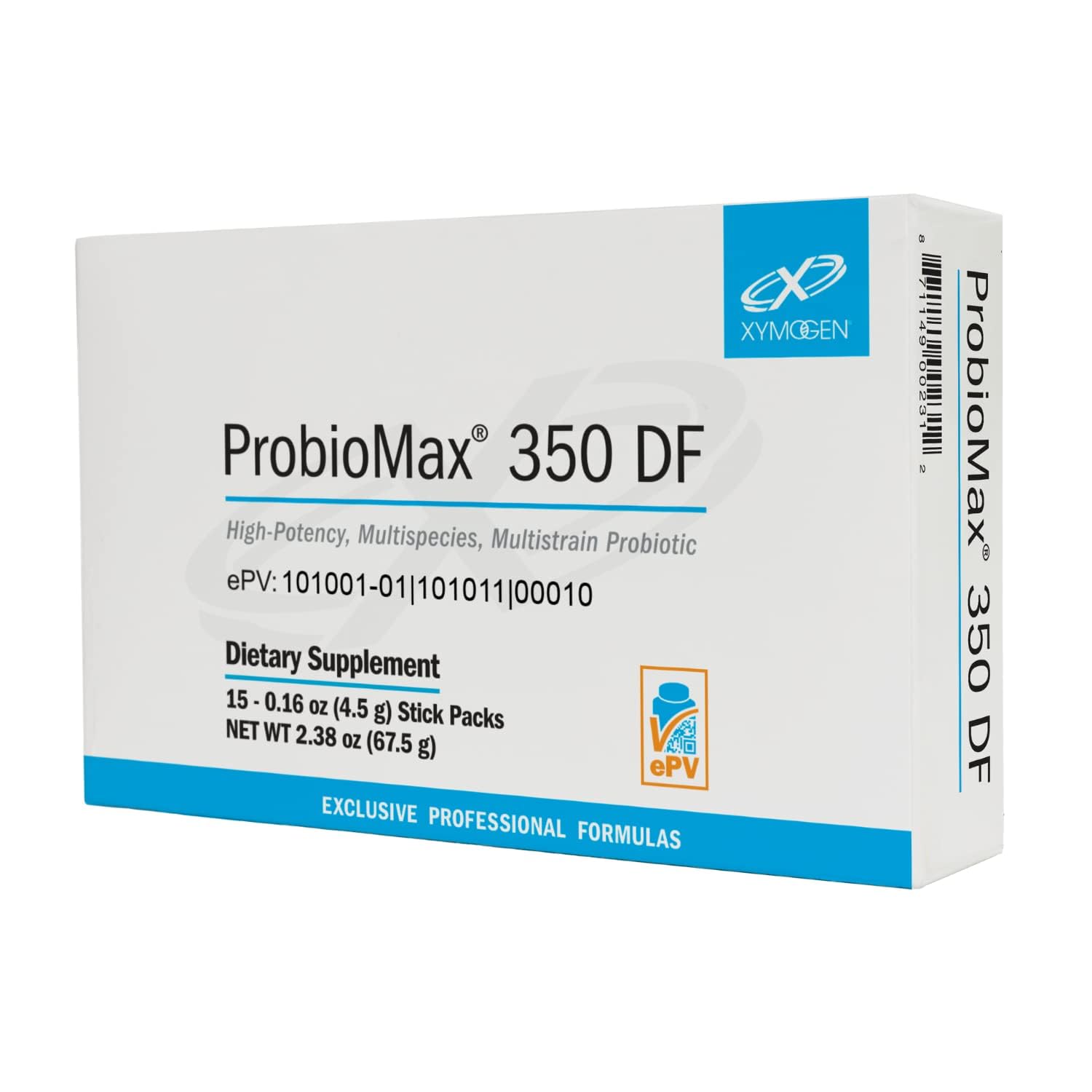 XYMOGEN ProbioMax Complete 350B stick-pack opaco para salud intestinal