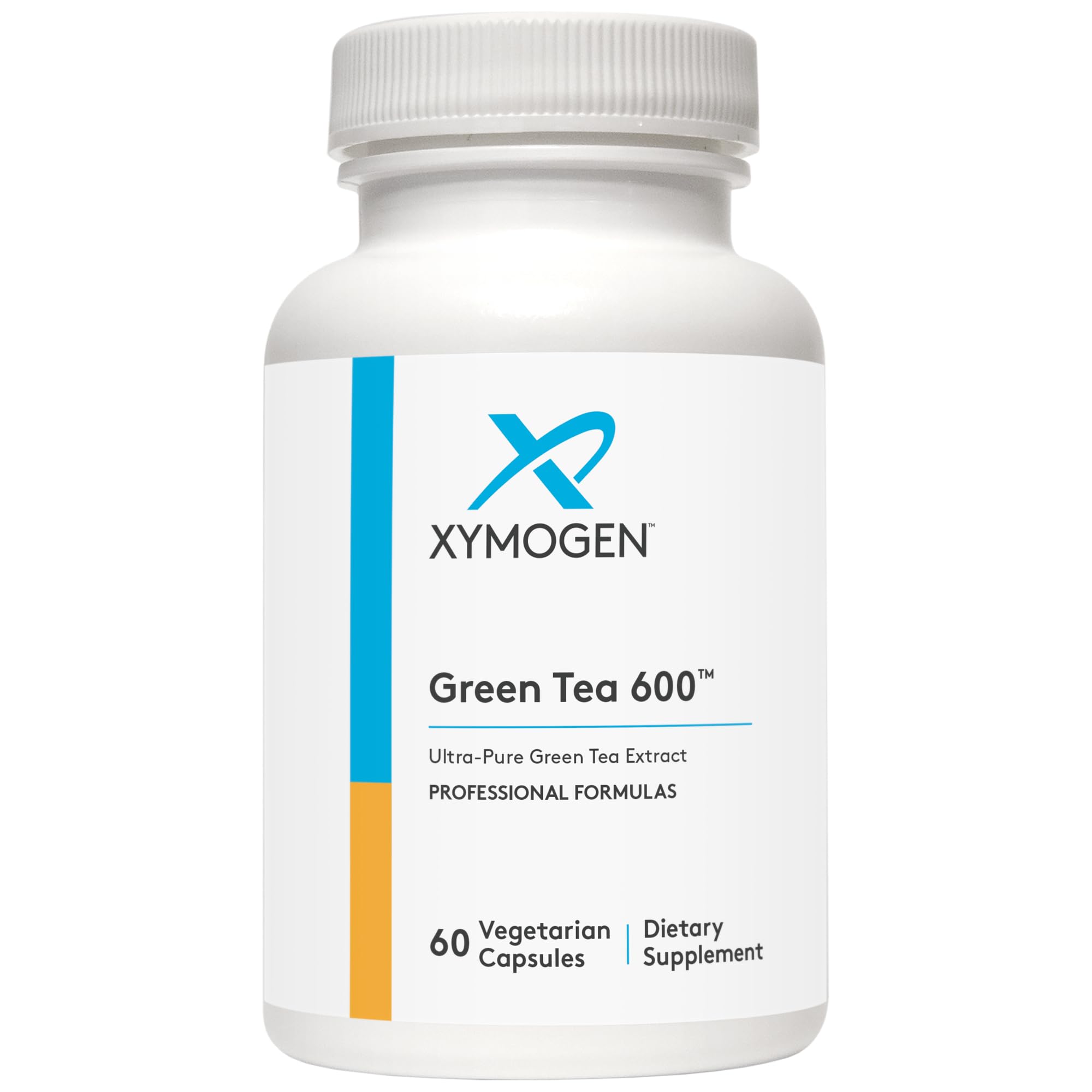 Etiqueta detallada de XYMOGEN Té Verde 600 con ingredientes y advertencias