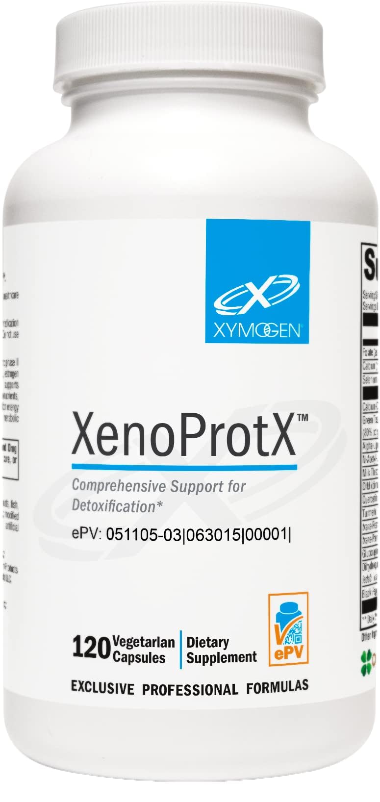 Xymogen XenoProtX botella vista con dosis para detox suave