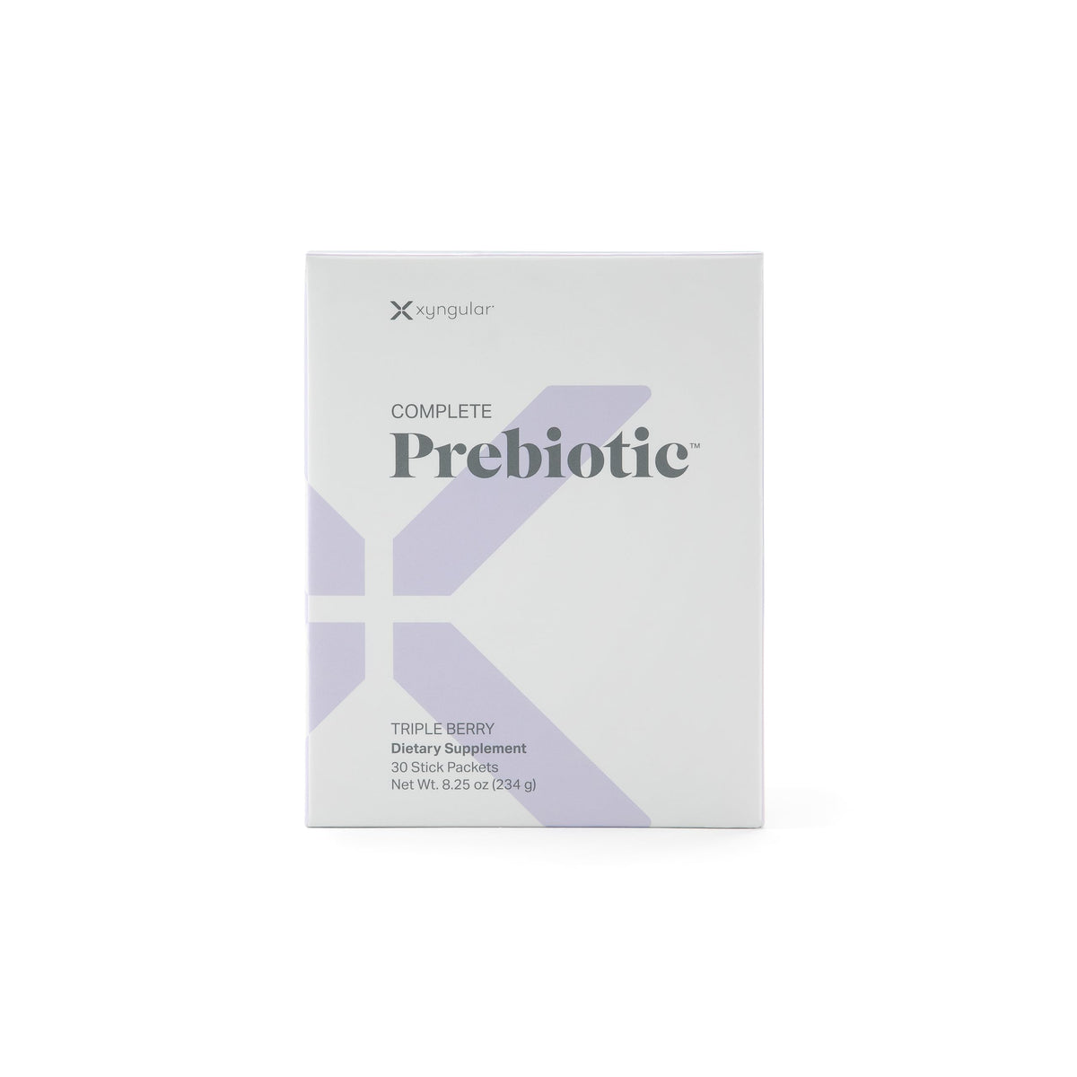 Xyngular Complete Prebiotic en caja de 30 porciones, práctico para la rutina diaria.