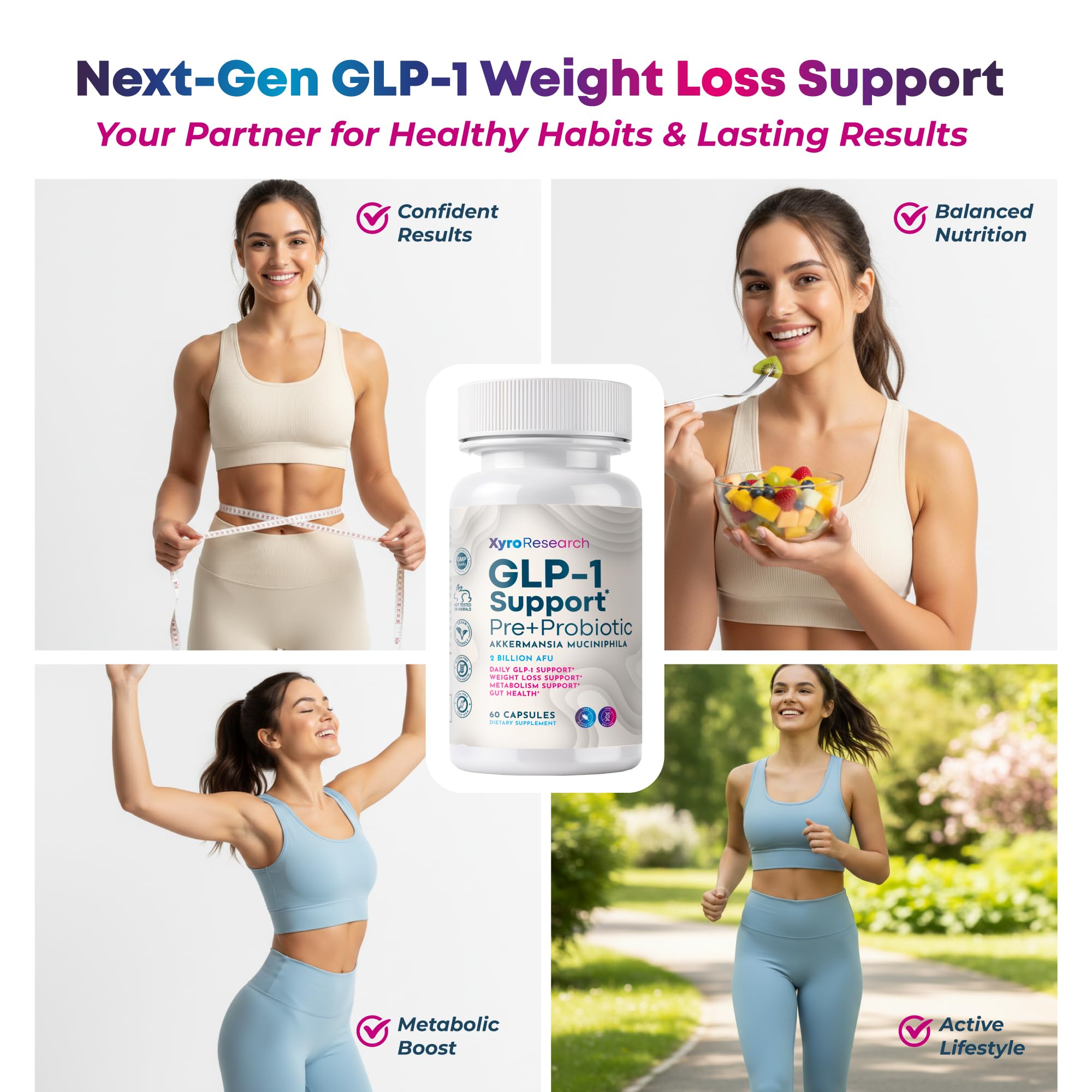 Xyro Research GLP-1 Soporte botella con 60 cápsulas para uso diario