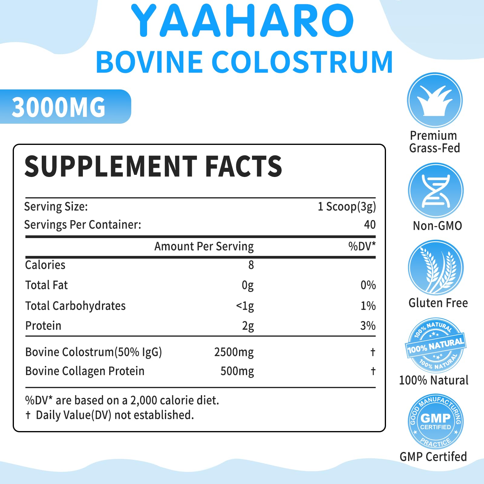 YAAHARO Colostro bovino en polvo, mezcla lista para batidos nutritivos diarios.