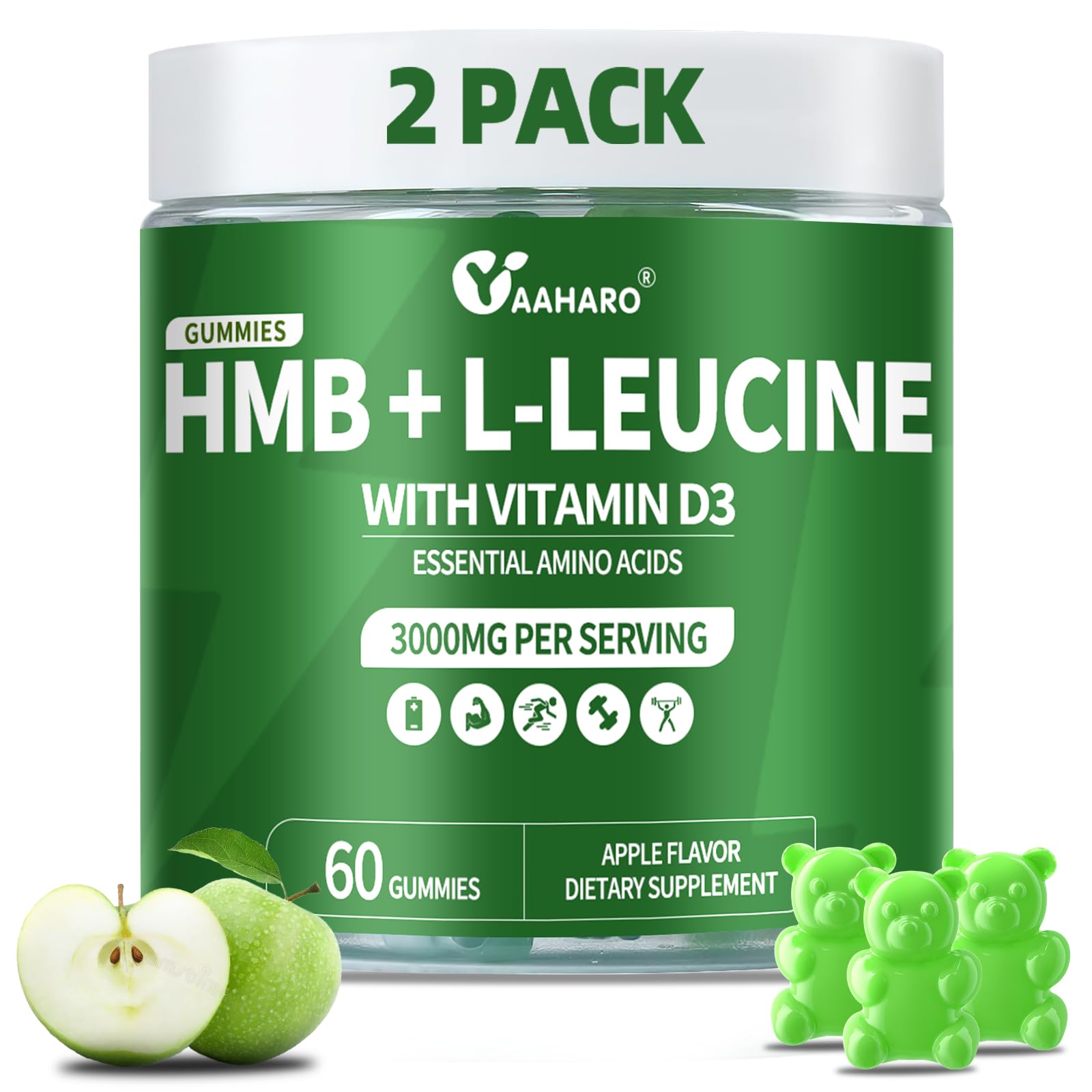 Yaaharo gominolas HMB-Leucina, empaque doble, práctico para consumo diario.