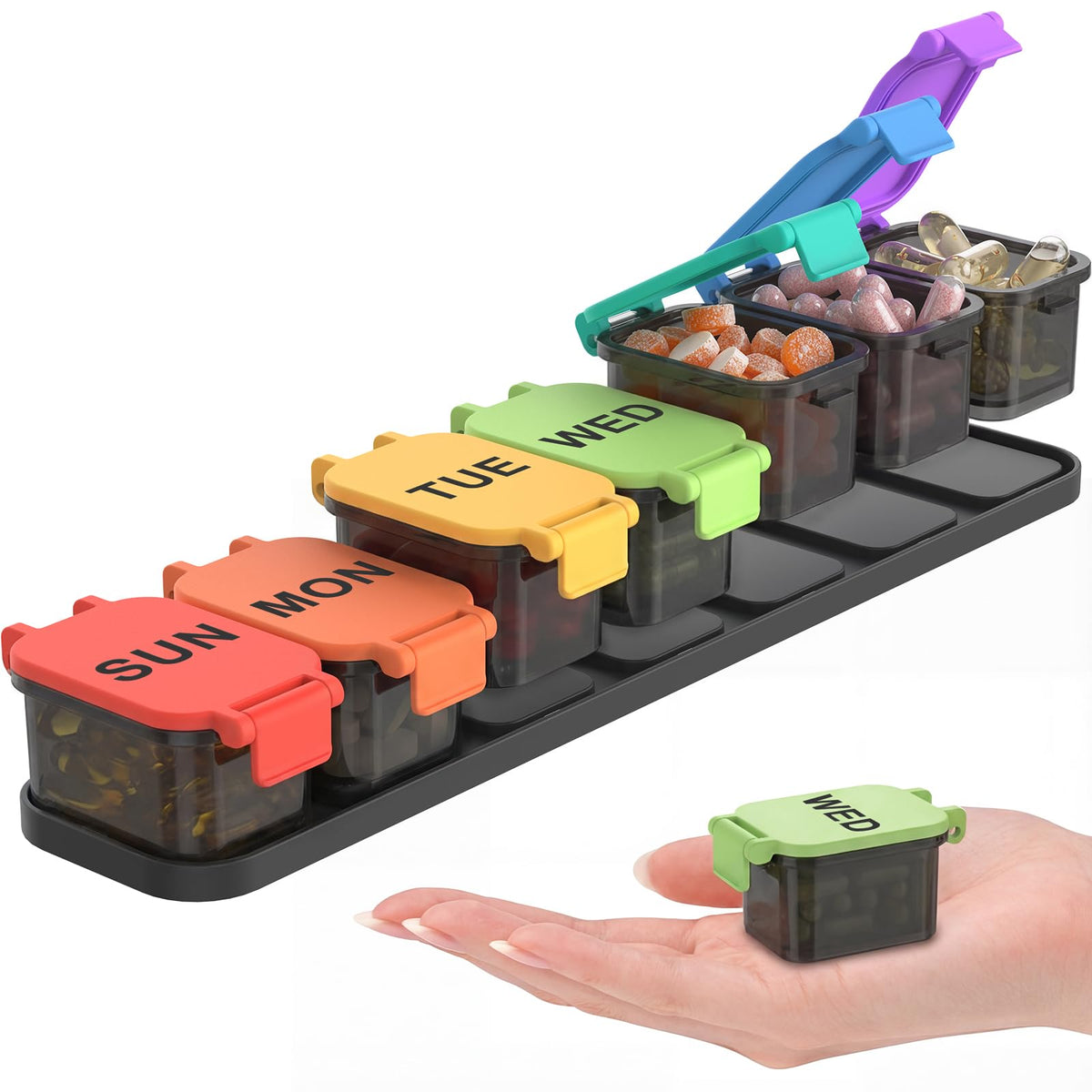 Yaklim Organizador Semanal XL con pastillas visibles, ideal para dosis diaria.
