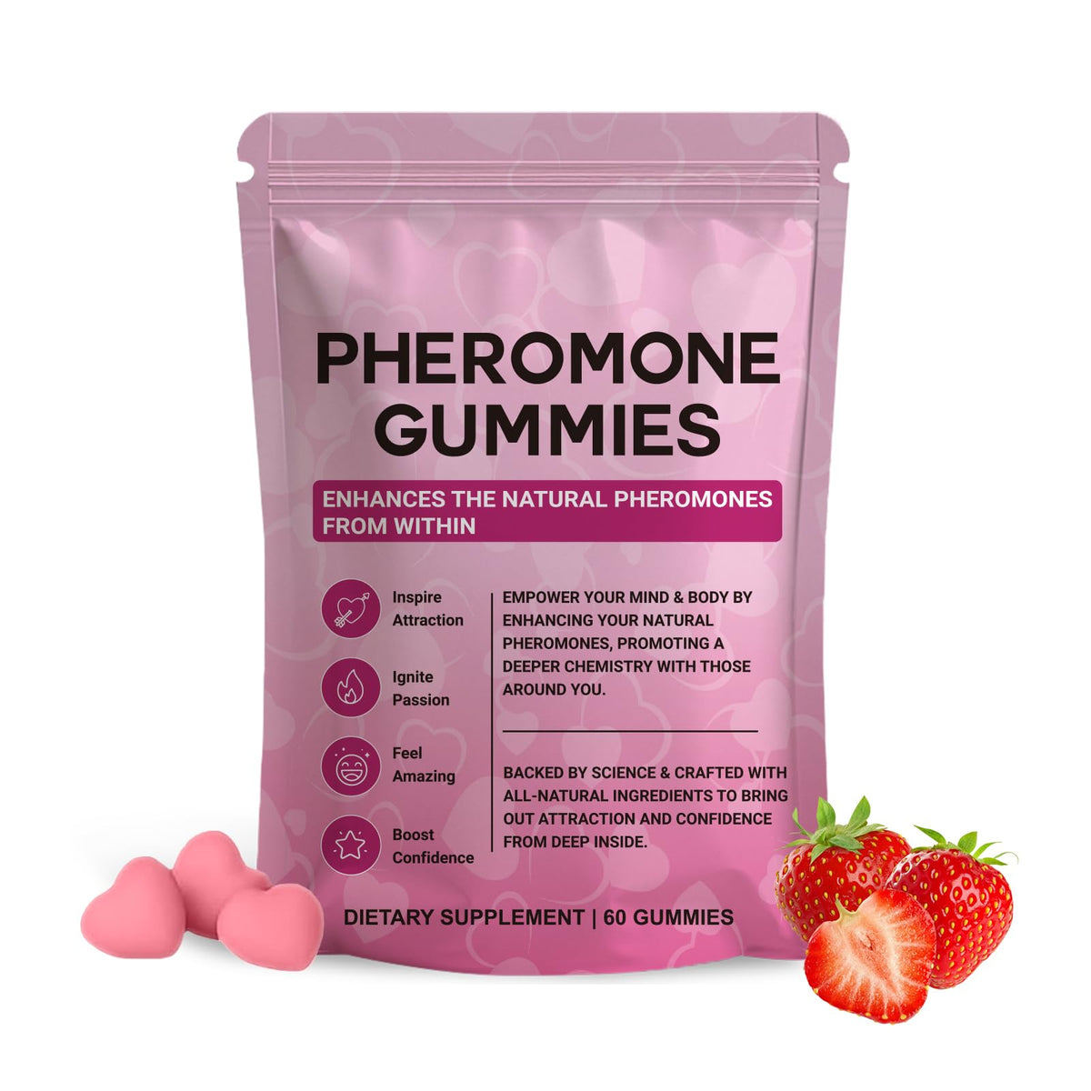 Gominolas Yalei con feromonas para mujeres, sabor fresa, posible aumento de confianza.