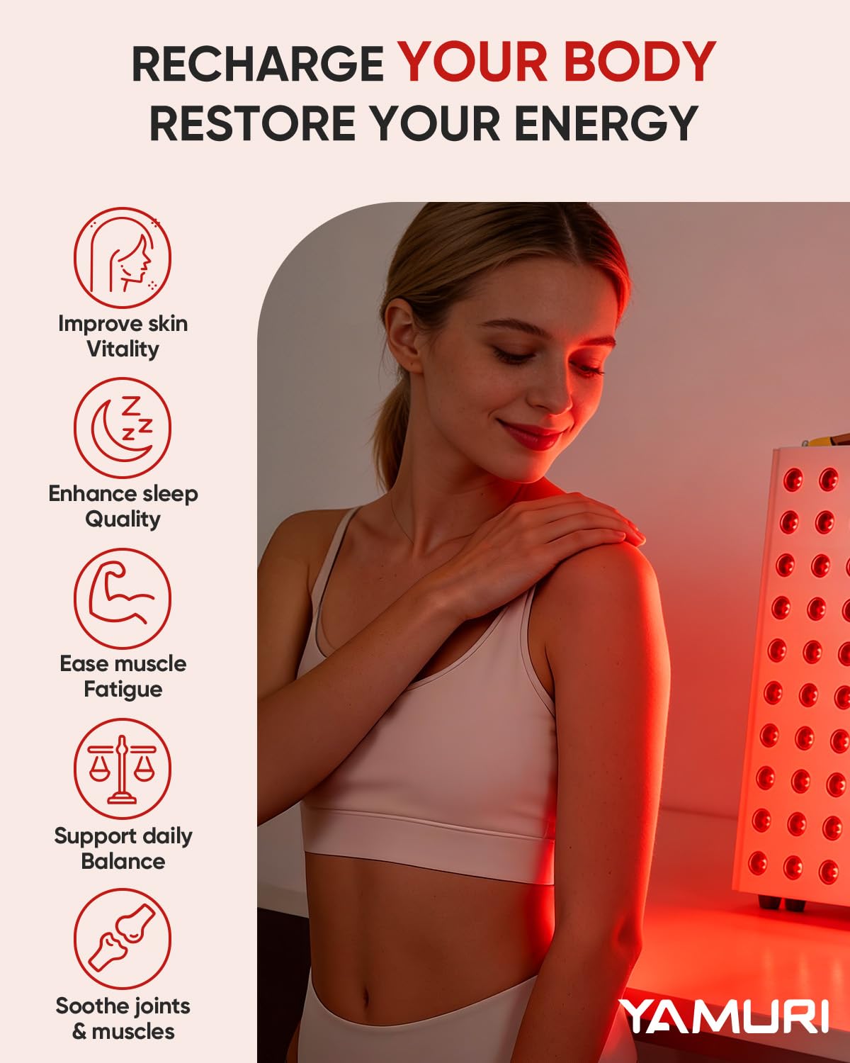 Panel YAMURI YA60 de luz infrarroja corporal para relajación muscular suave