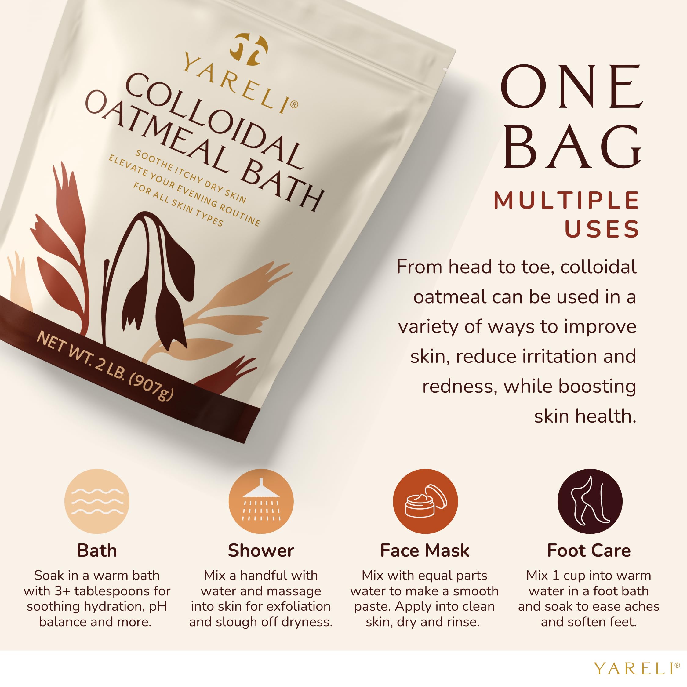 YARELI avena coloidal, mezcla rápida para un baño suave