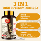 Reishi Yasumako con esporas rotas, 200 mg para una formulación completa.