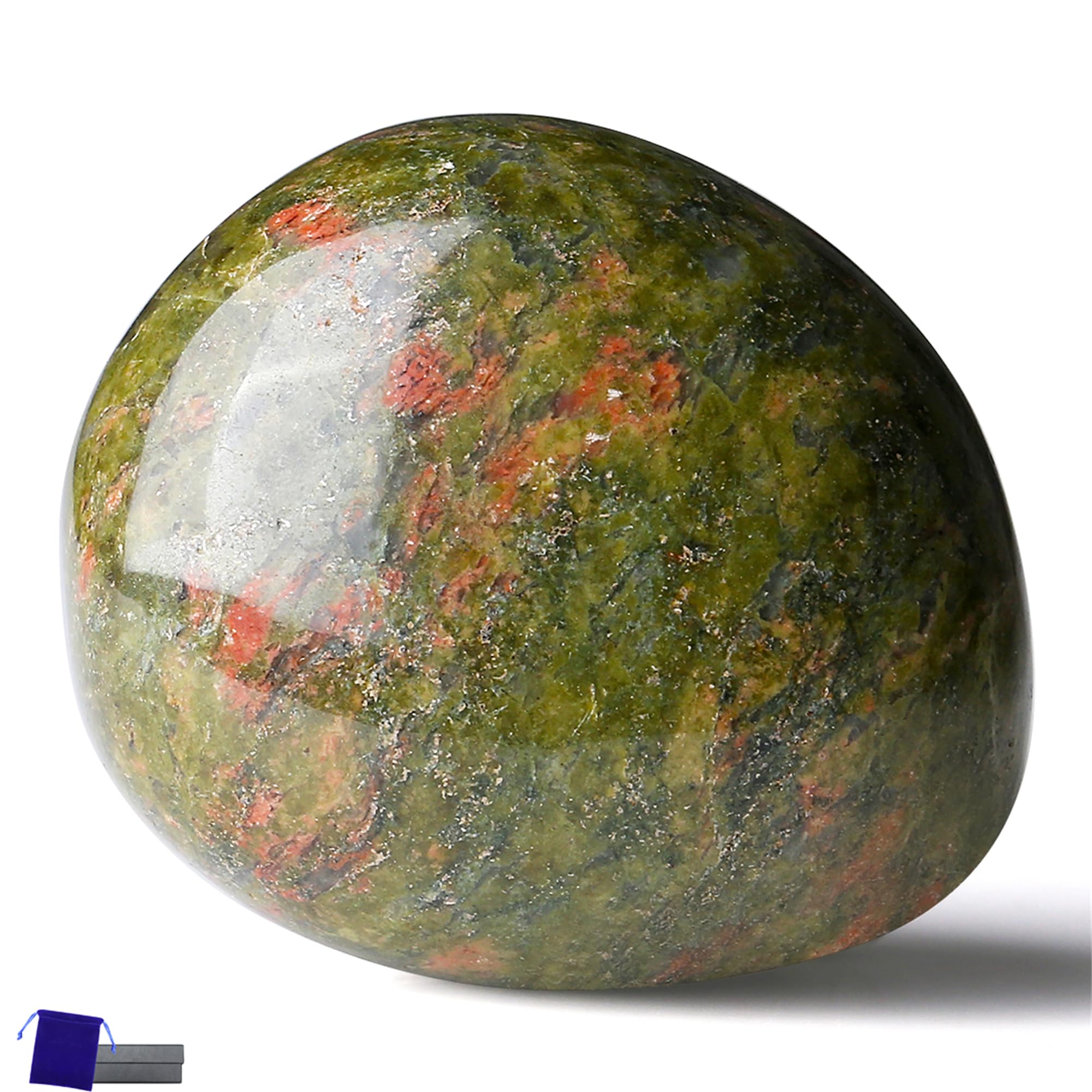 Piedra Unakite pulida de YATOJUZI en mano, compañera para relajación diaria.