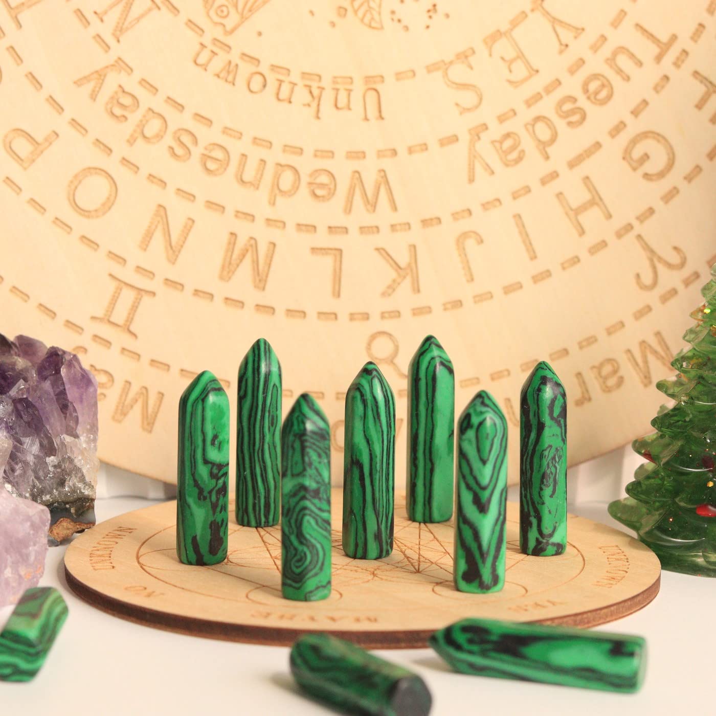 YATOJUZI: varita de cristal malaquita para claridad mental durante meditaciones