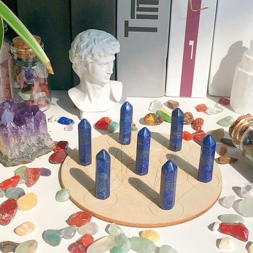 YATOJUZI Varita cristal Lapislázuli con puntas hexagonales para enfoque energético.