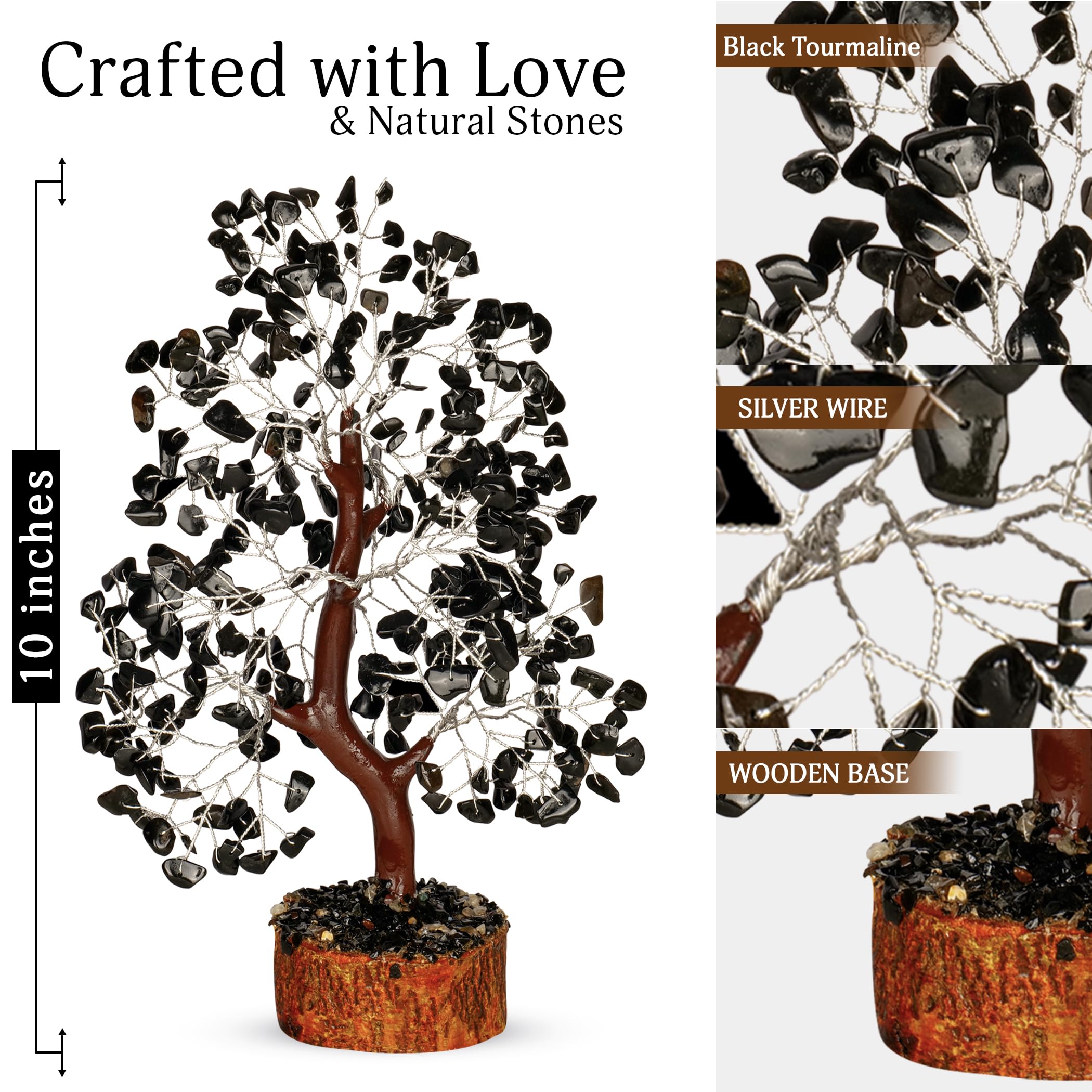 YATSKIA árbol de la vida con tourmalina negra sobre base de madera