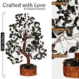 YATSKIA árbol de la vida con tourmalina negra sobre base de madera