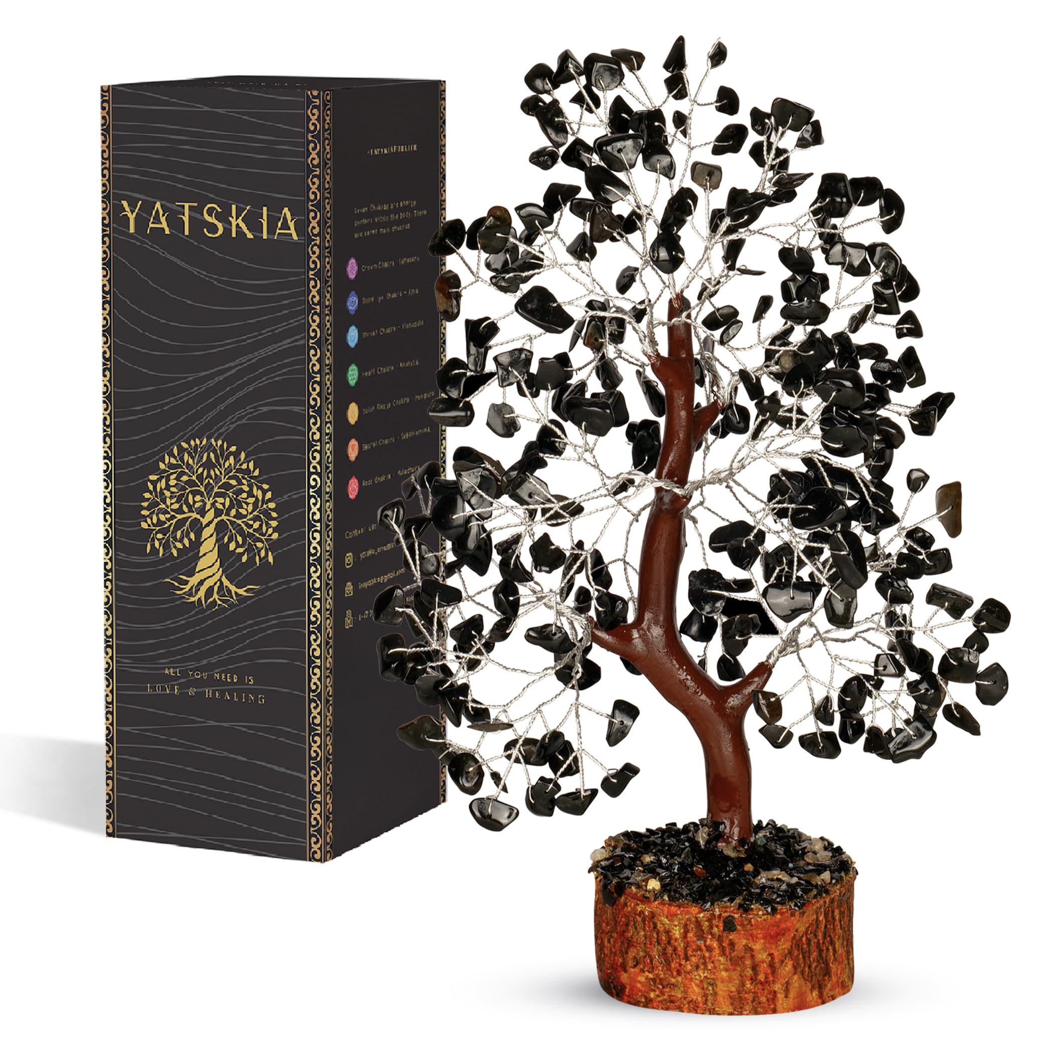 YATSKIA Bonsai de tourmalina negra con piedras brillantes para equilibrio energético