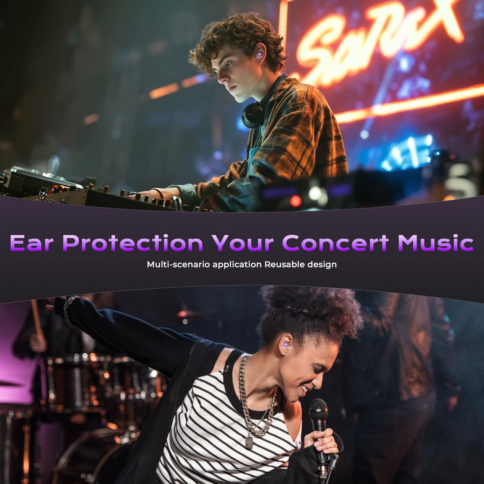 Protección versátil para conciertos, festivales y clubes nocturnos.