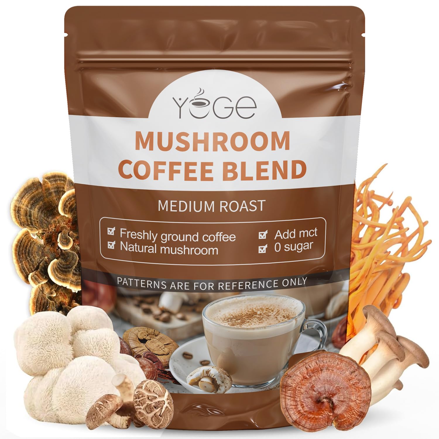 YEGE Café de hongos: mezcla de seis hongos para energía sostenida.