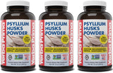 Yerba Prima psyllium en frascos sobre mostrador, fibra natural para regularidad diaria.