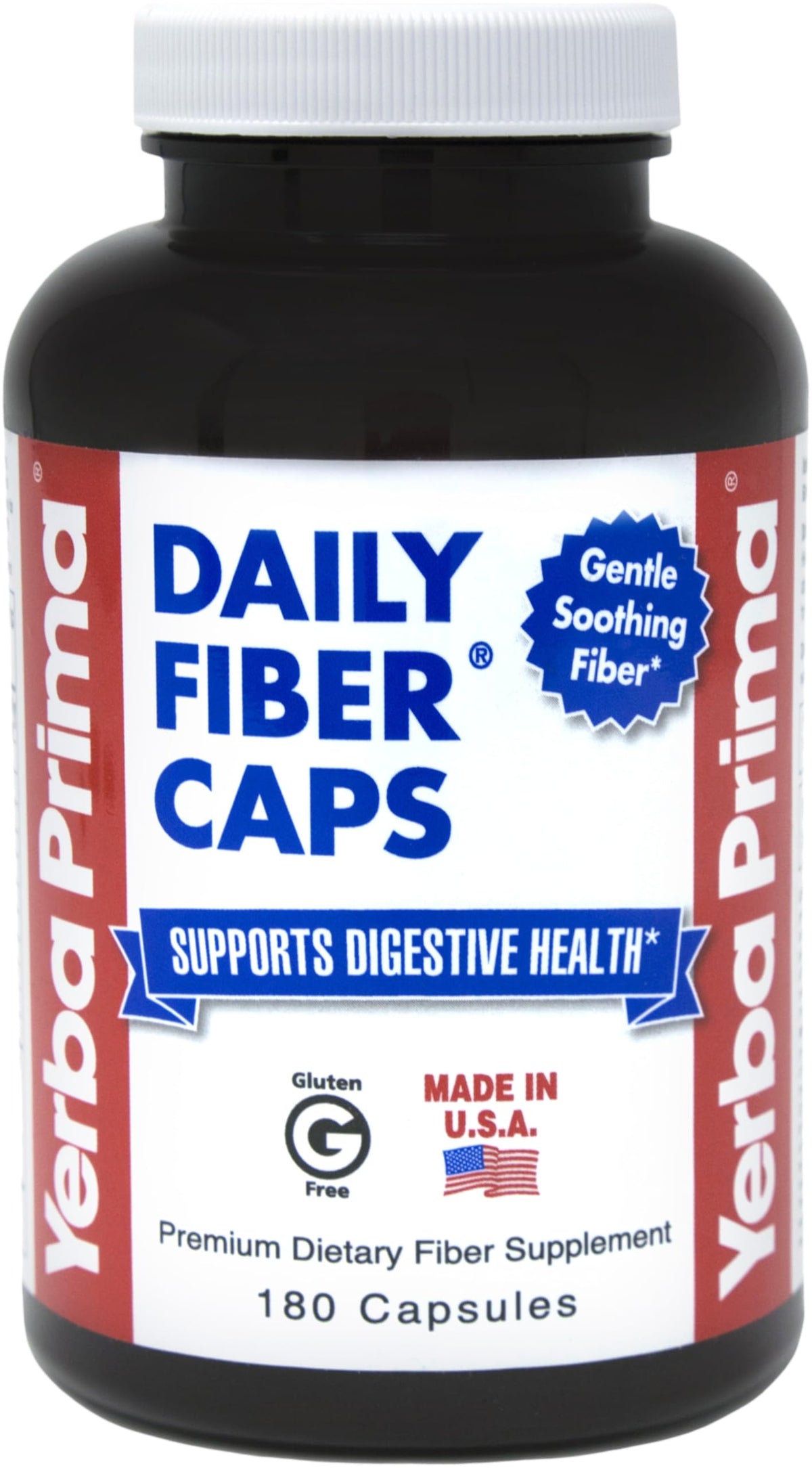 Yerba Prima Daily Fiber Caps: botella elegante para consumo diario y fibra soluble e insoluble