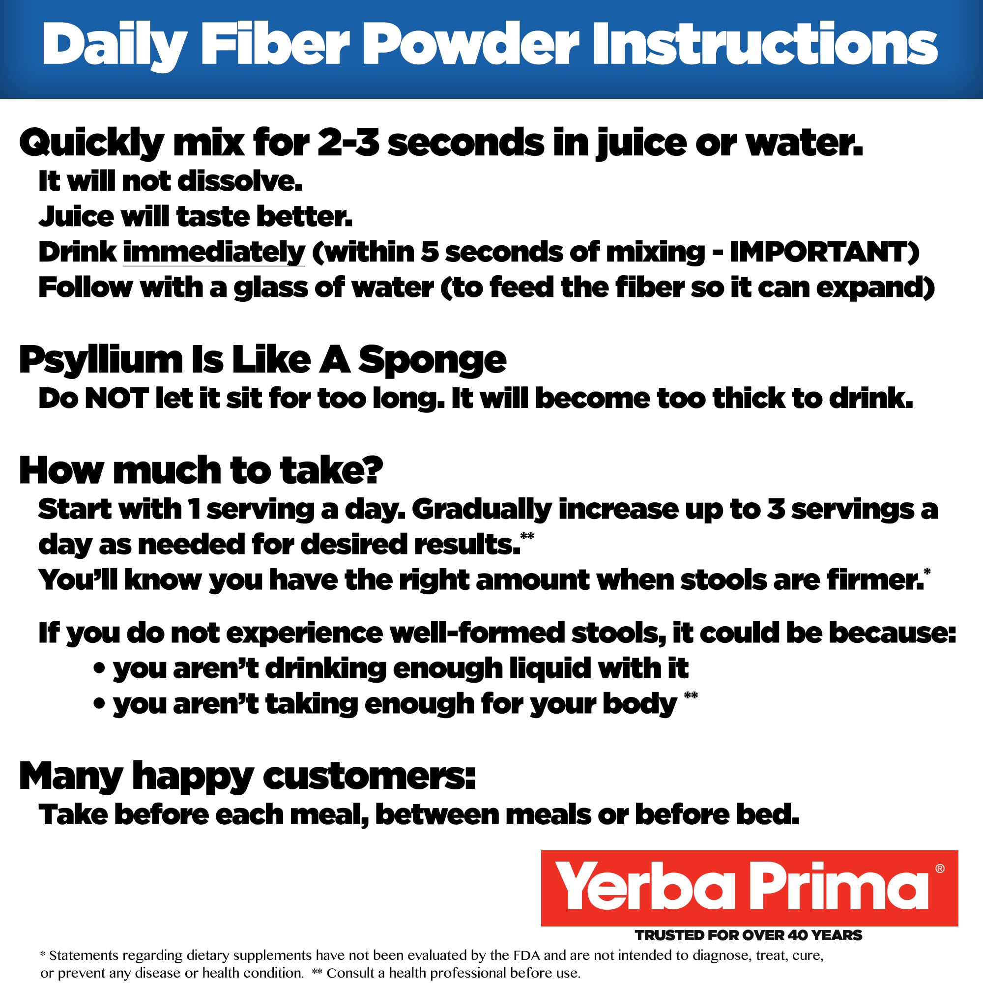 Yerba Prima Daily Fiber Formula etiqueta de ingredientes y beneficios para la dieta.