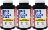 Cápsulas Yerba Prima Fiber Plus Senna en botella, apoyo suave a la regularidad nocturna.