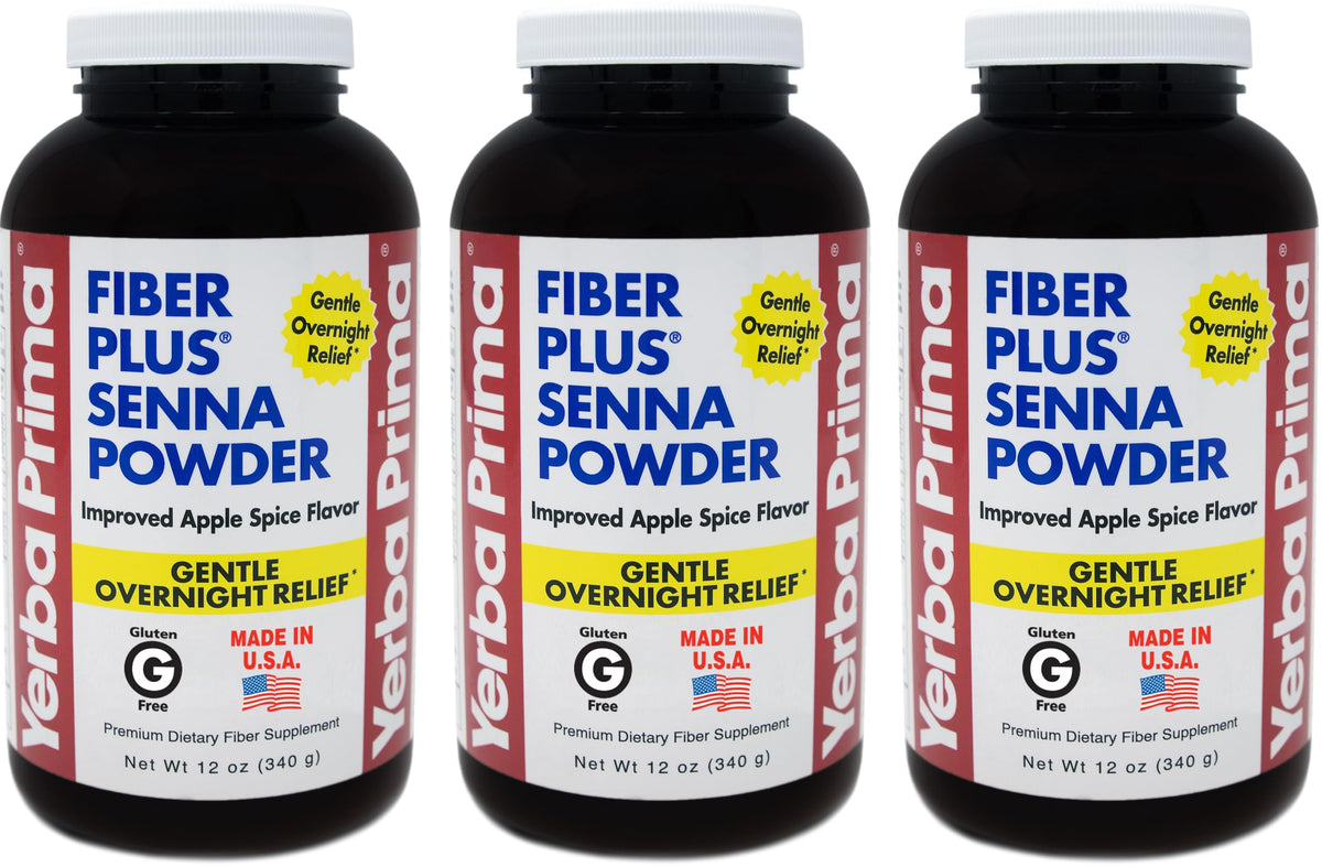 Yerba Prima Fiber Plus Senna, polvo en bote, favorece una regularidad suave.