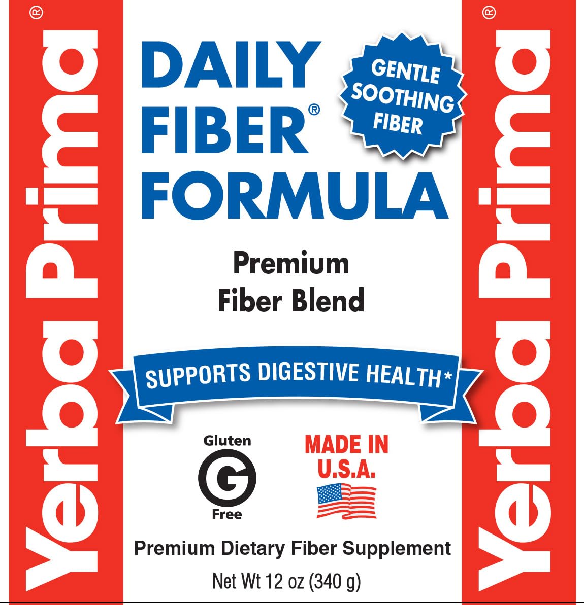 yerba prima fibra diaria, ingredientes veganos y sin gluten para opción consciente.