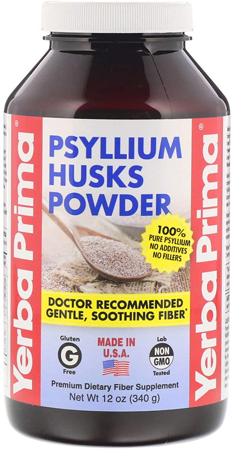 Yerba Prima Polvo de Psilio en botella, fibra natural para soporte digestivo suave.