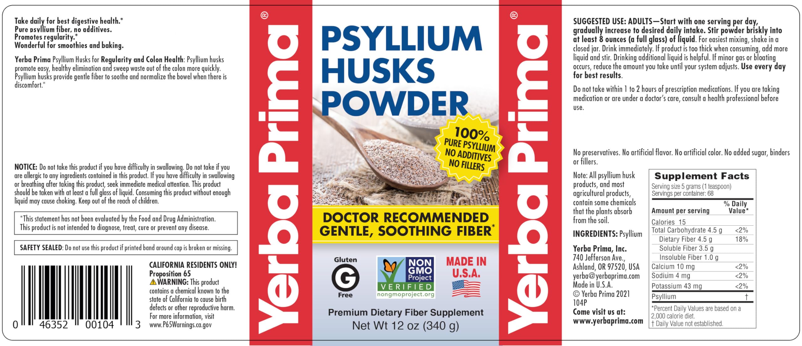 Cuchara medidora de Yerba Prima para dosis diarias de psyllium