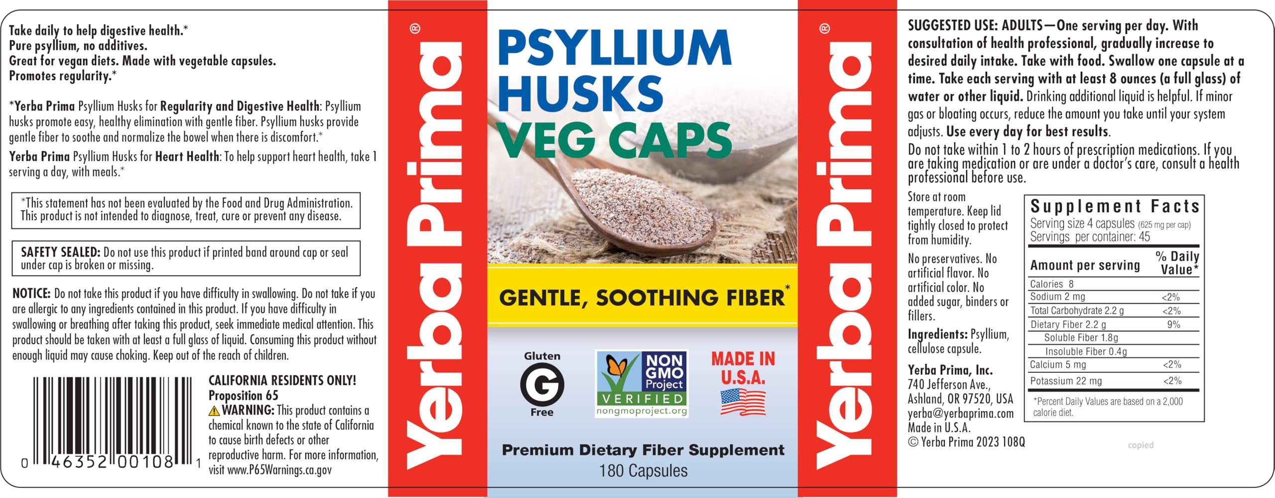 Yerba Prima Cápsulas de psilio, pasos simples para incorporar fibra.