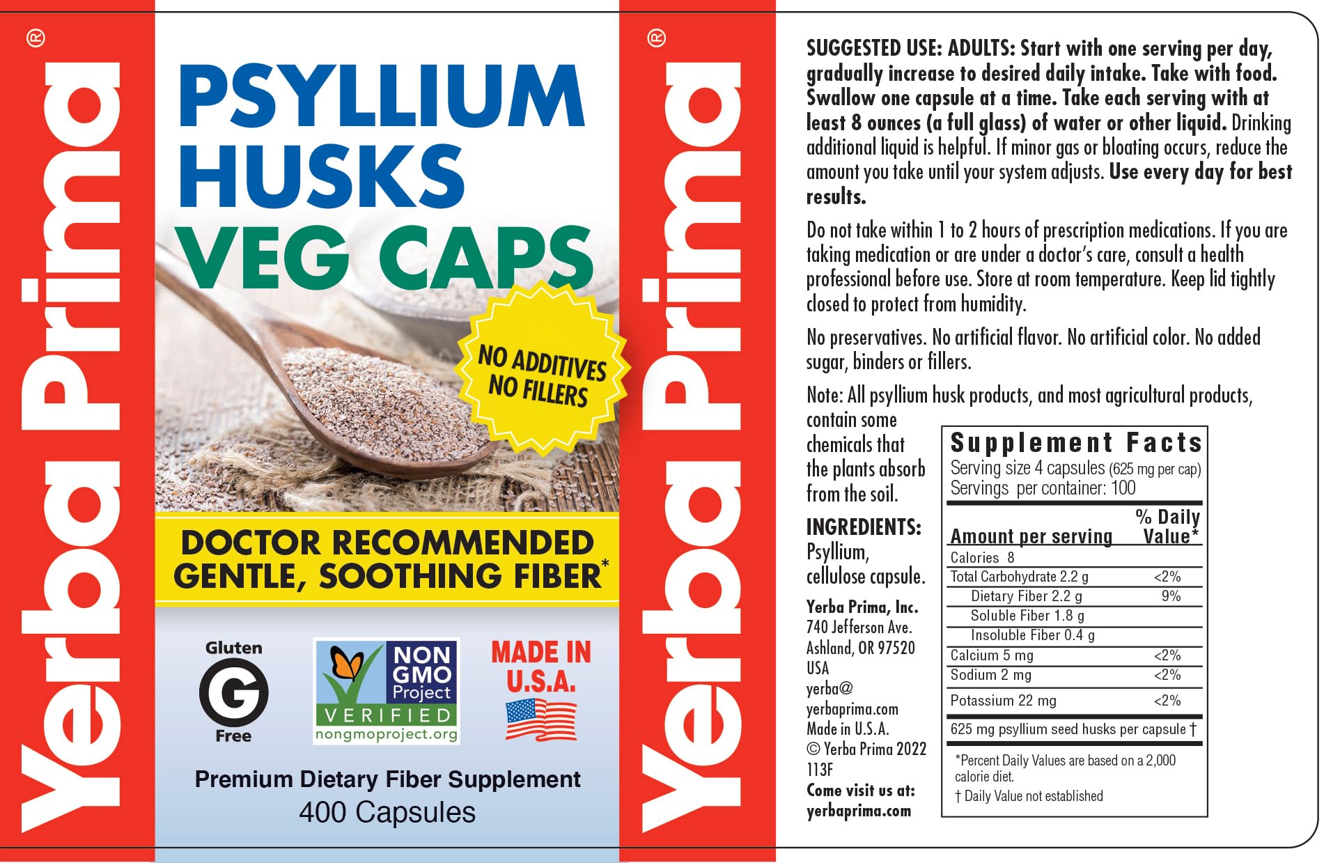 Uso diario con cápsulas para la fibra soluble de Yerba Prima