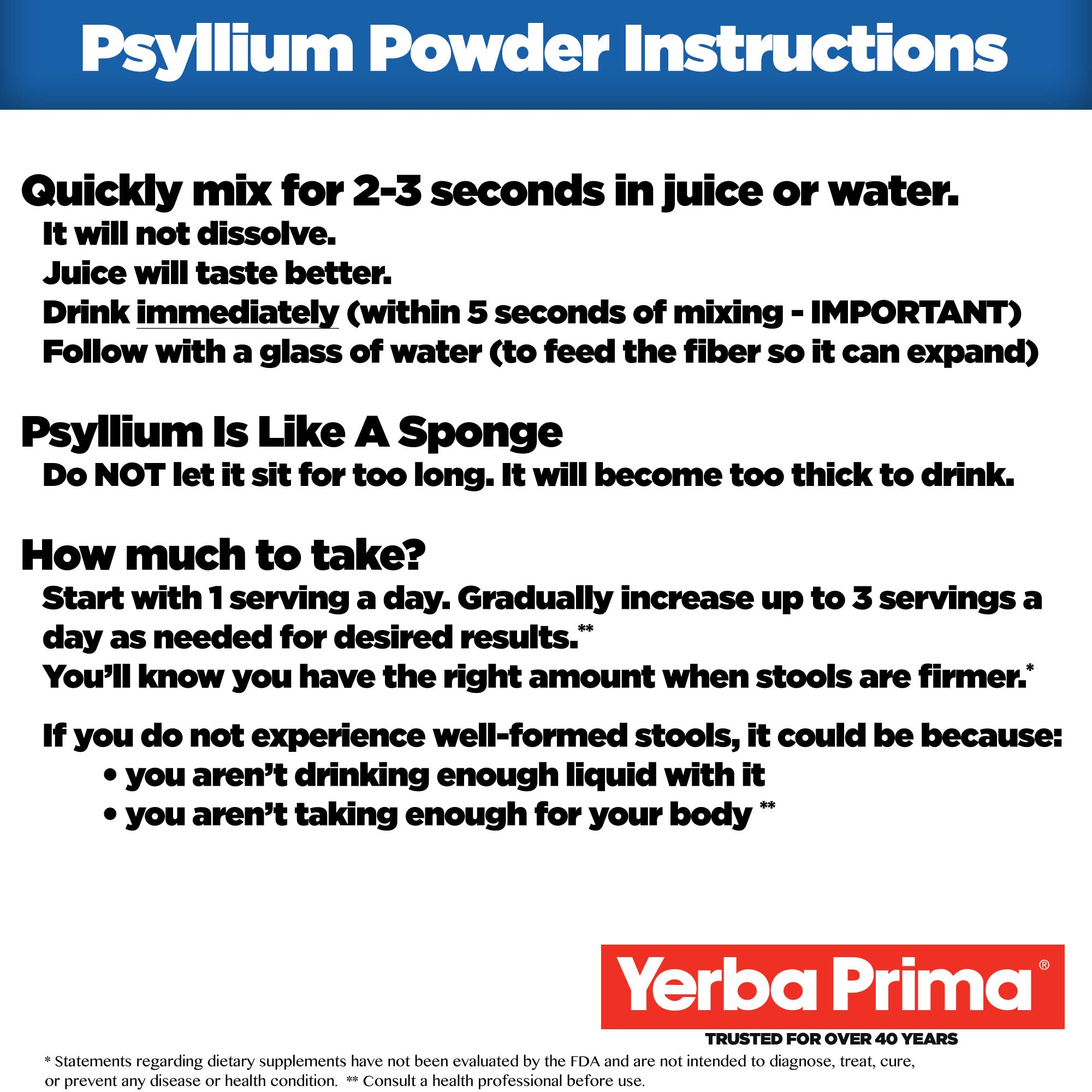 Yerba Prima Psyllium: polvo para mezclar en jugo de naranja.