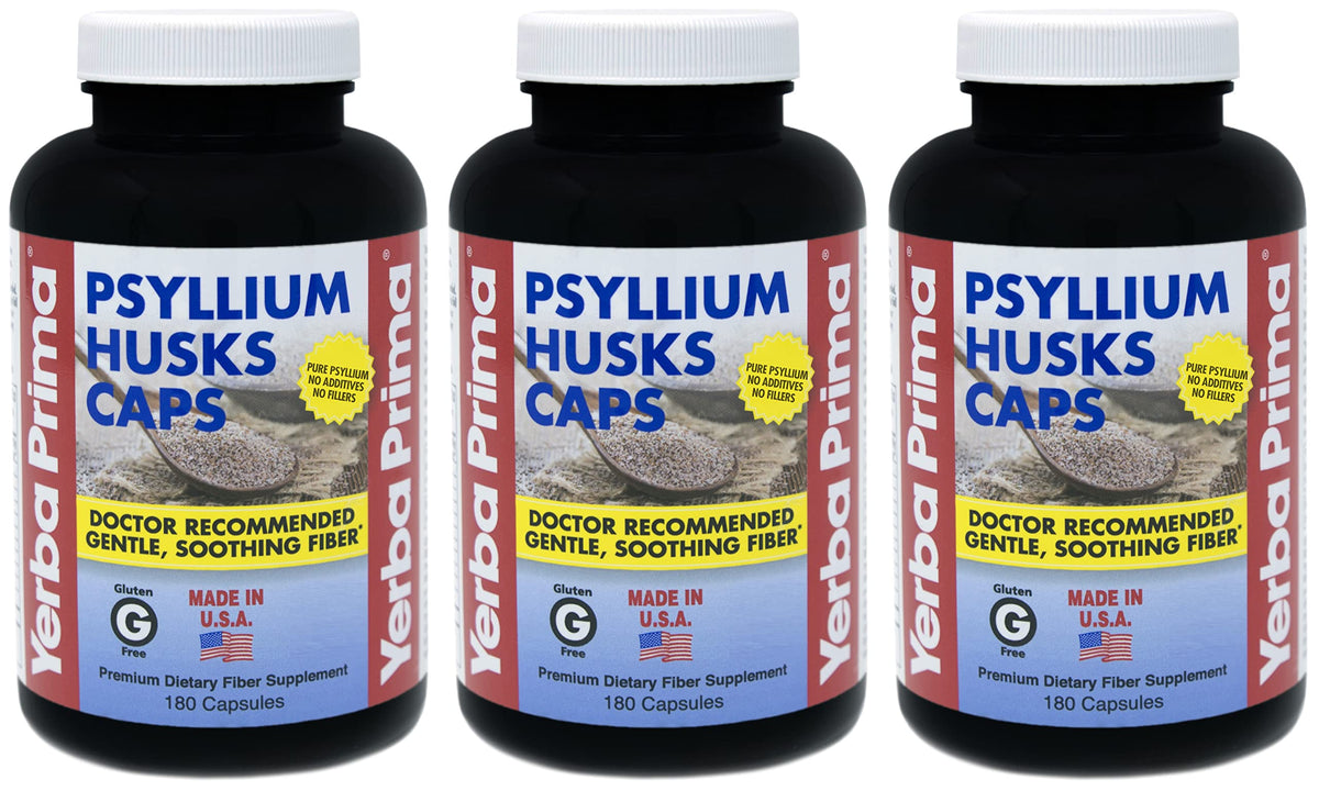 Yerba Prima Psyllium: cáscaras en caja 3-pack para regularidad natural