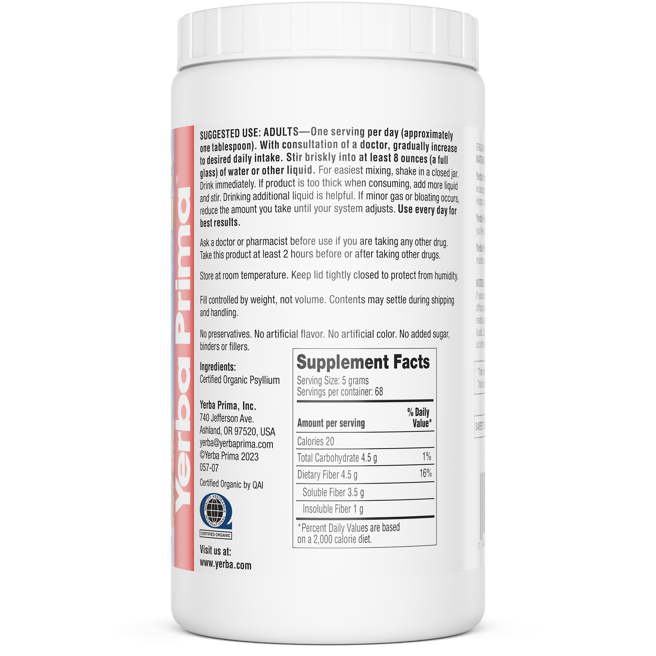 Yerba Prima Psyllium orgánico: respaldo de 40 años de experiencia.