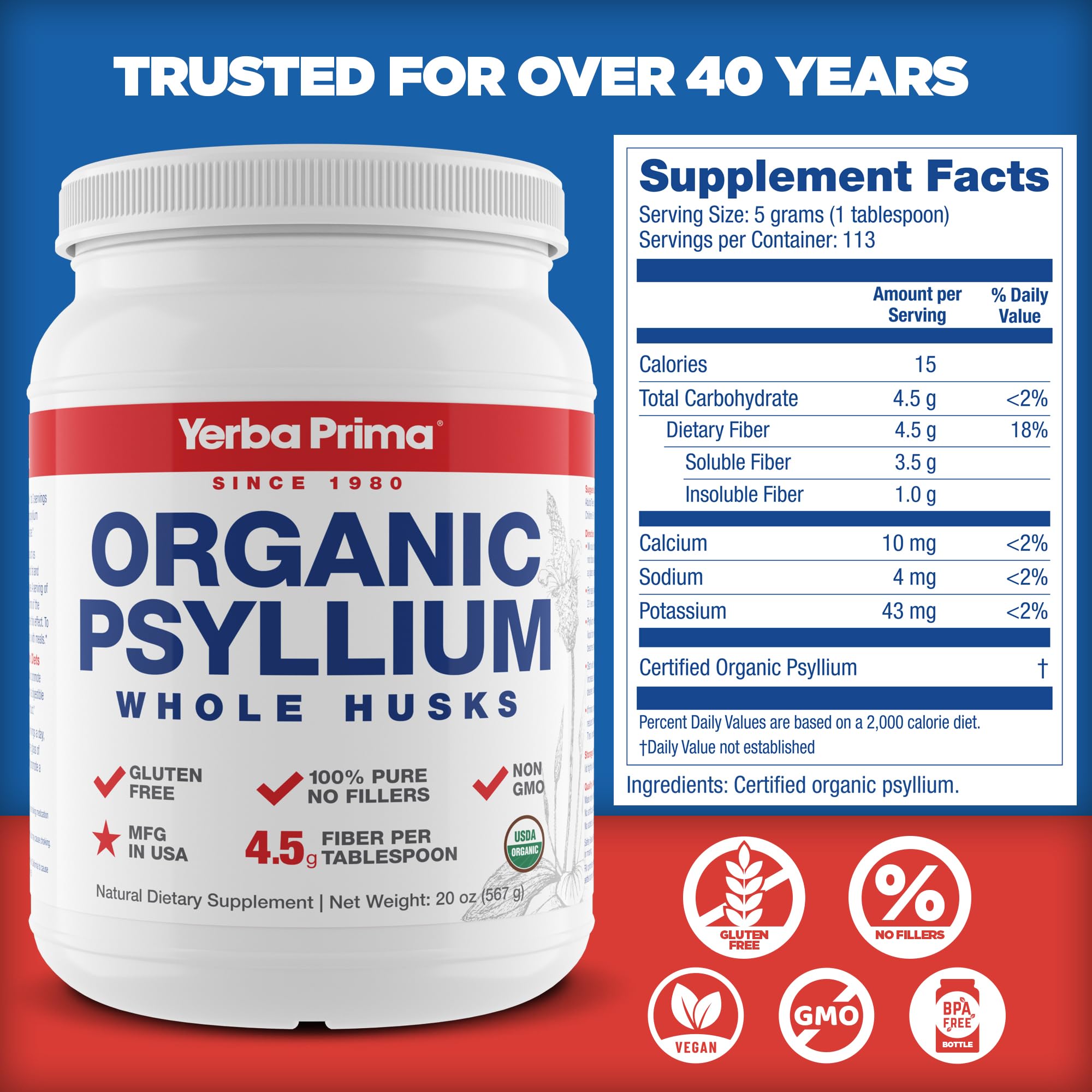 Yerba Prima psyllium en polvo listo para mezclar con líquidos