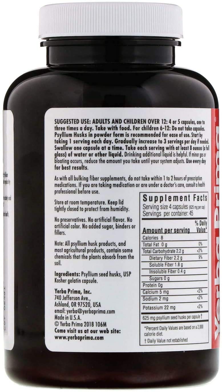 Etiqueta del producto Yerba Prima psyllium: elección natural de fibra.
